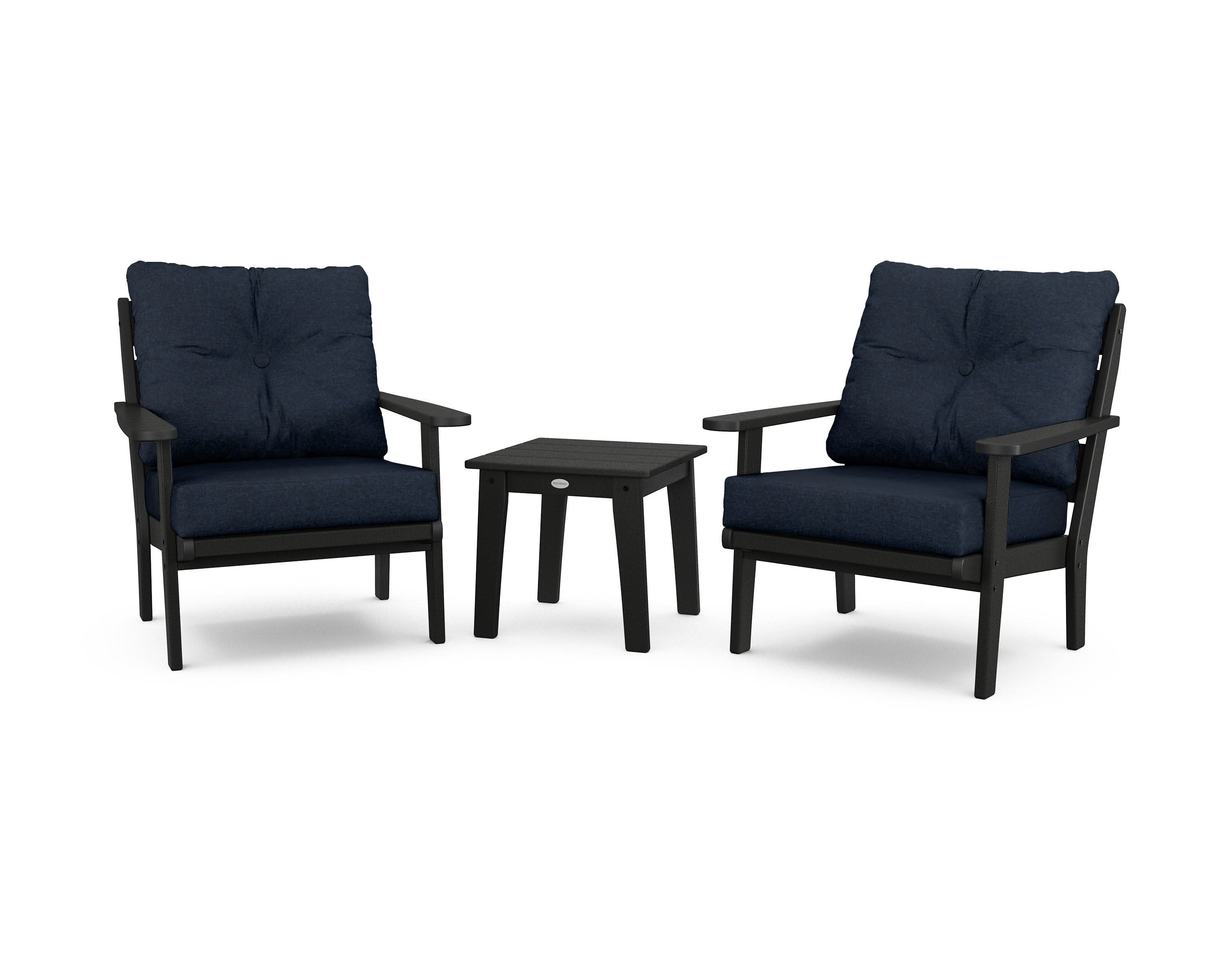 Lakeside 3-Piece Deep Seating Chair Set in Black / Marine Indigo