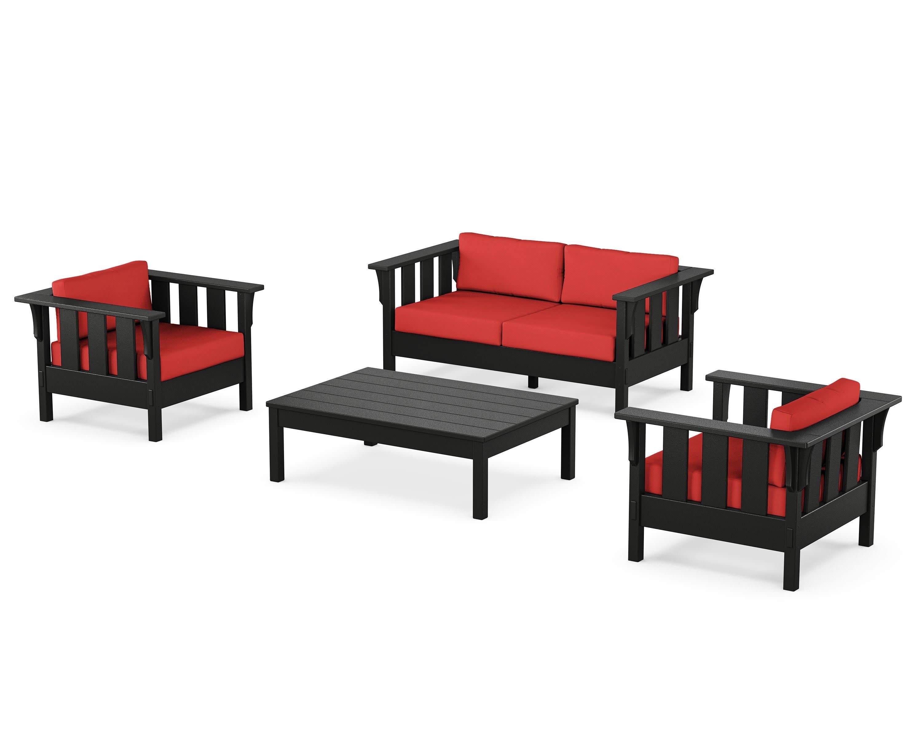 Acadia 4-Piece Deep Seating Set with Loveseat in Black / Crimson Linen