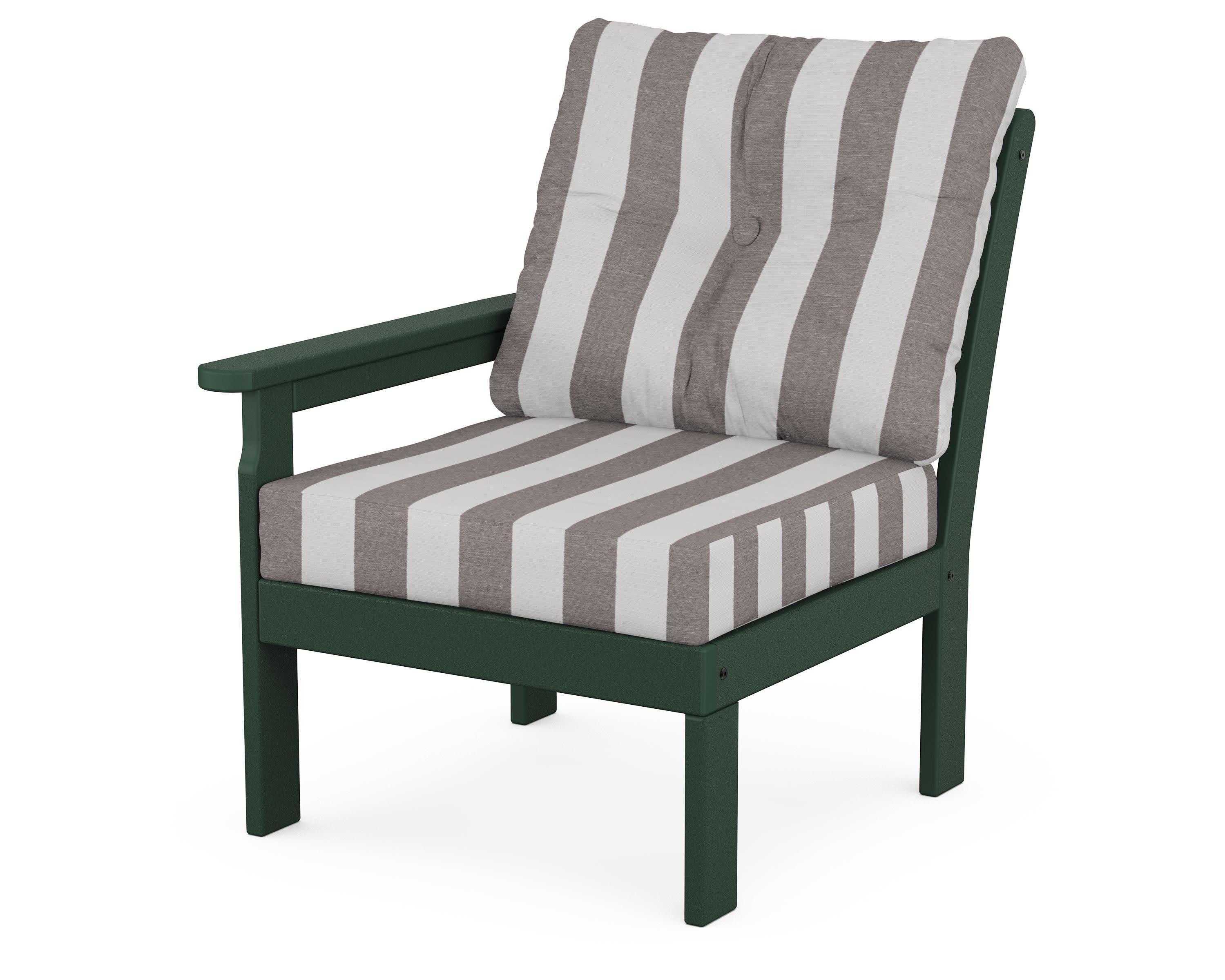 Vineyard Modular Left Arm Chair in Green / Cabana Stripe Grey Mist