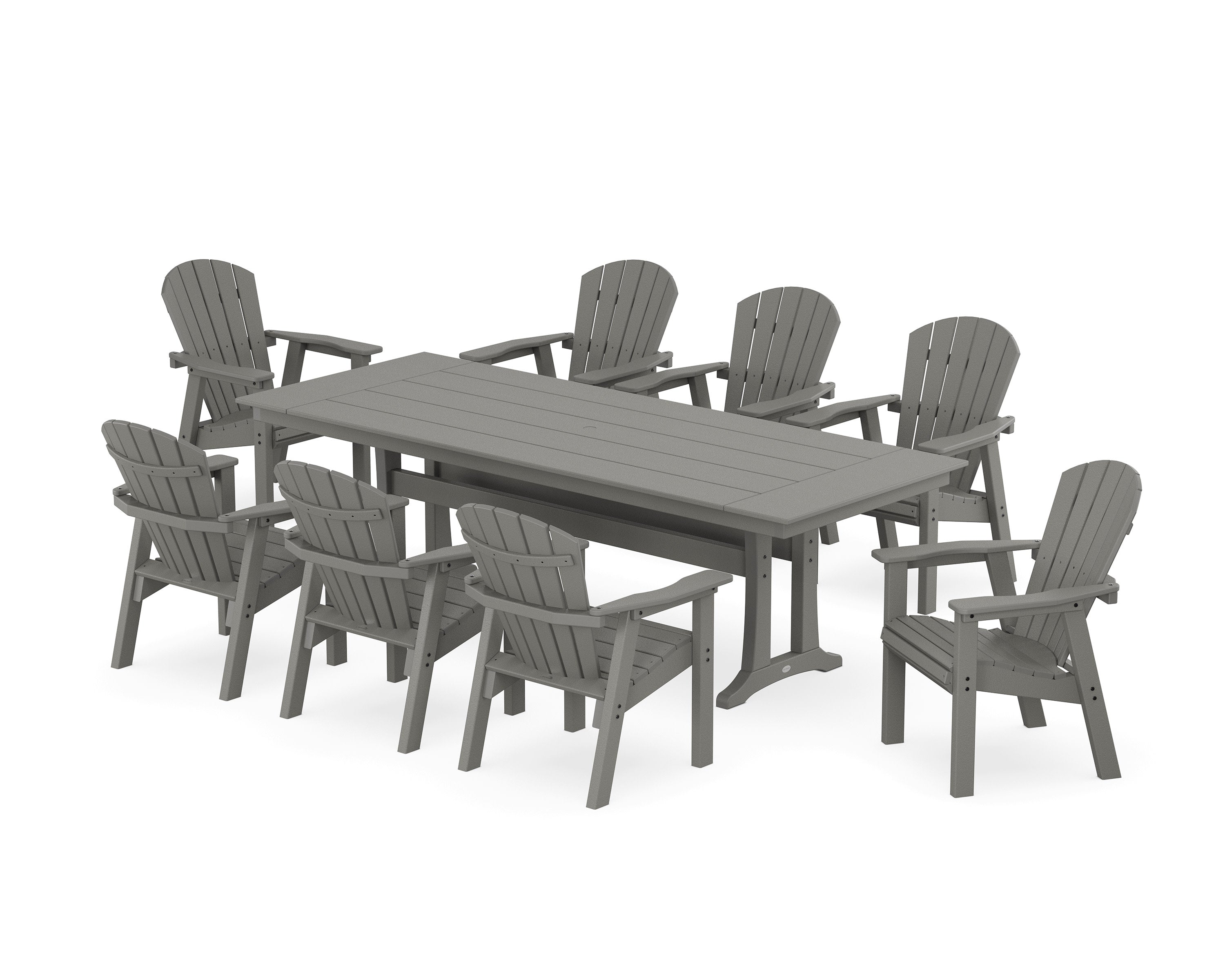 Seashell 9-Piece Farmhouse Dining Set with Trestle Legs in Slate Grey