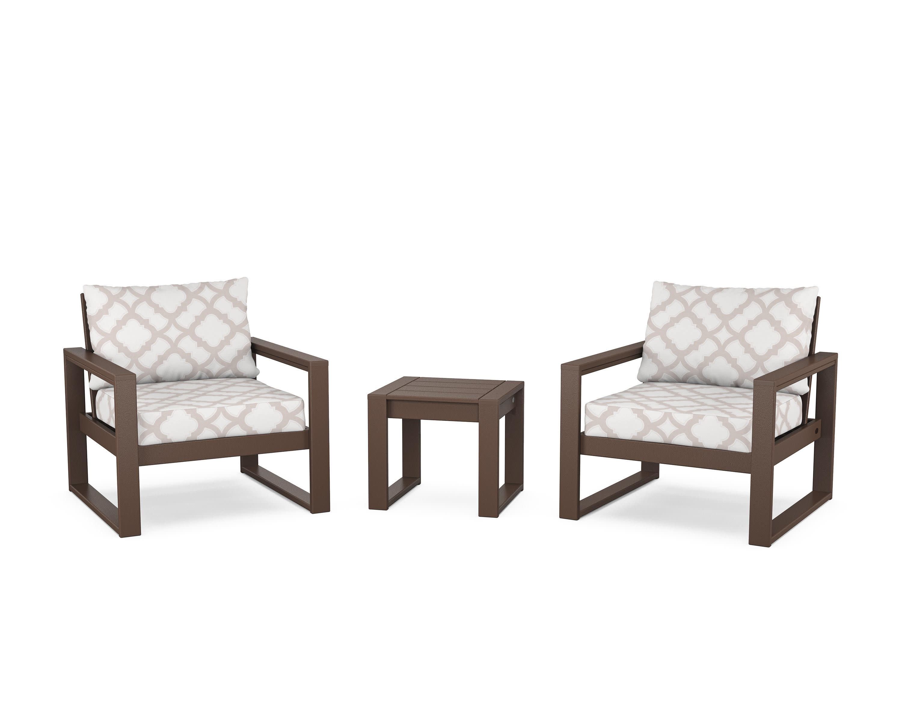 EDGE Sectional 3-Piece Deep Seating Set in Mahogany / Trellis Dune Burlap