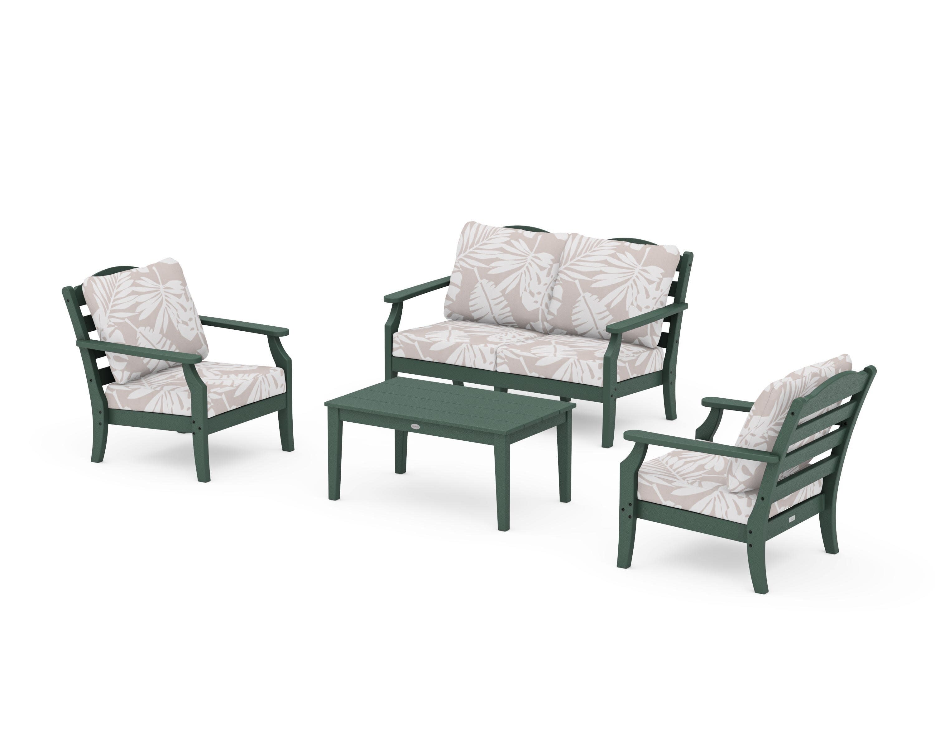 Savannah 4-Piece Deep Seating Set with Loveseat in Green / Leaf Dune Burlap