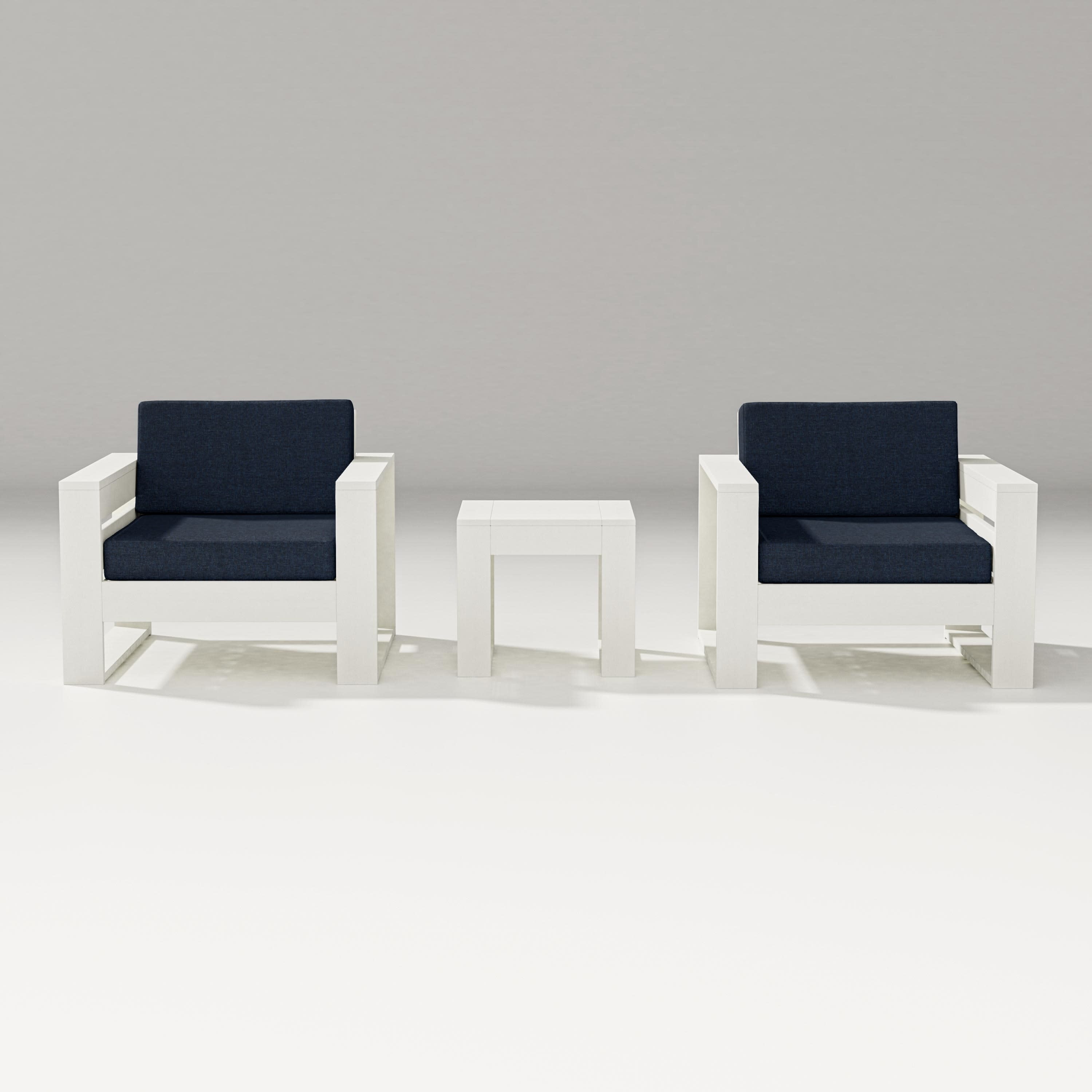 Latitude 3-Piece Lounge Chair Set in Vintage White / Marine Indigo