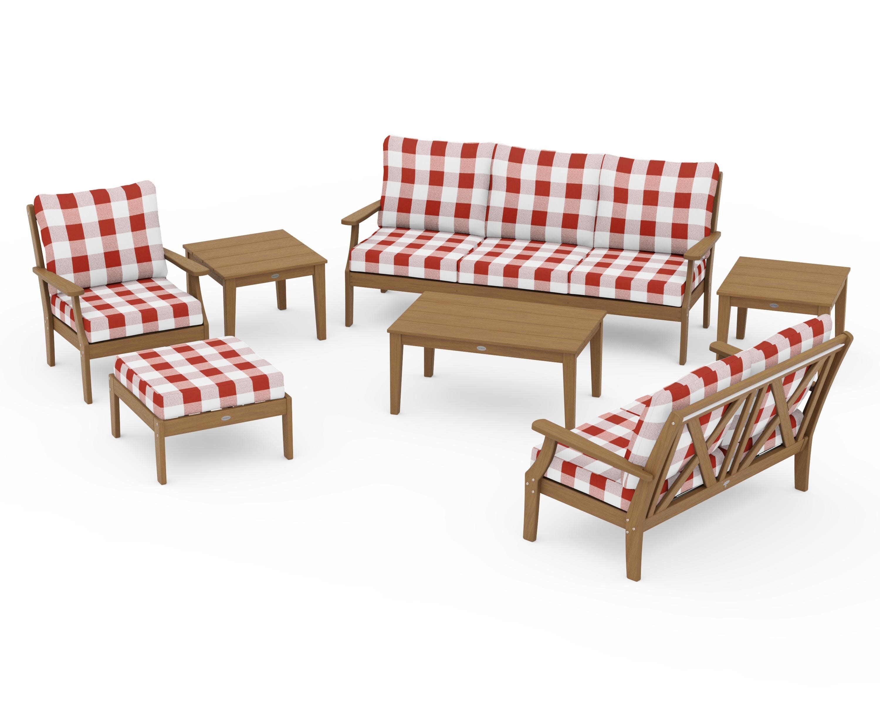 Braxton 7-Piece Deep Seating Set in Natural / Buffalo Plaid Crimson