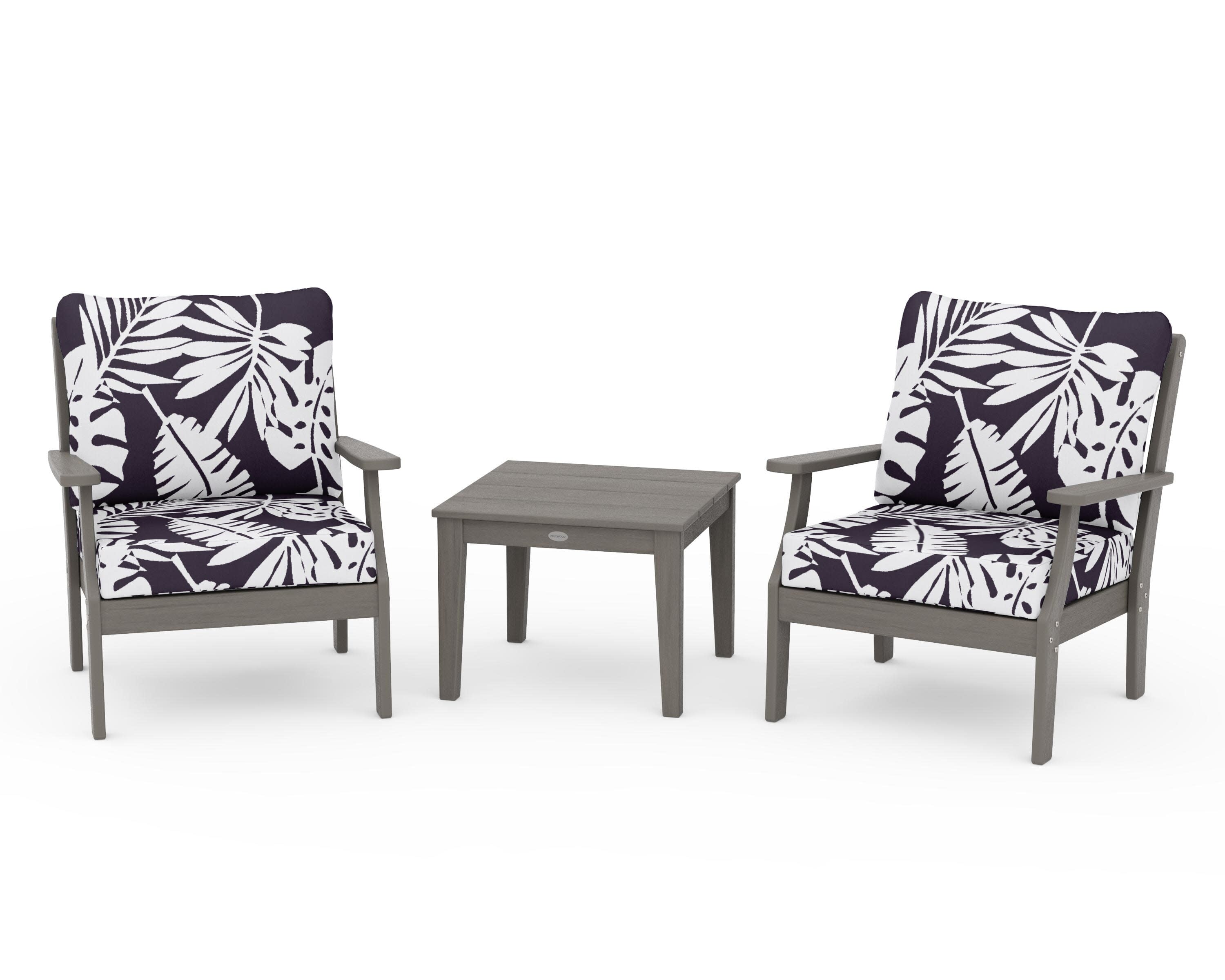 Braxton 3-Piece Deep Seating Set in Driftwood / Leaf Navy