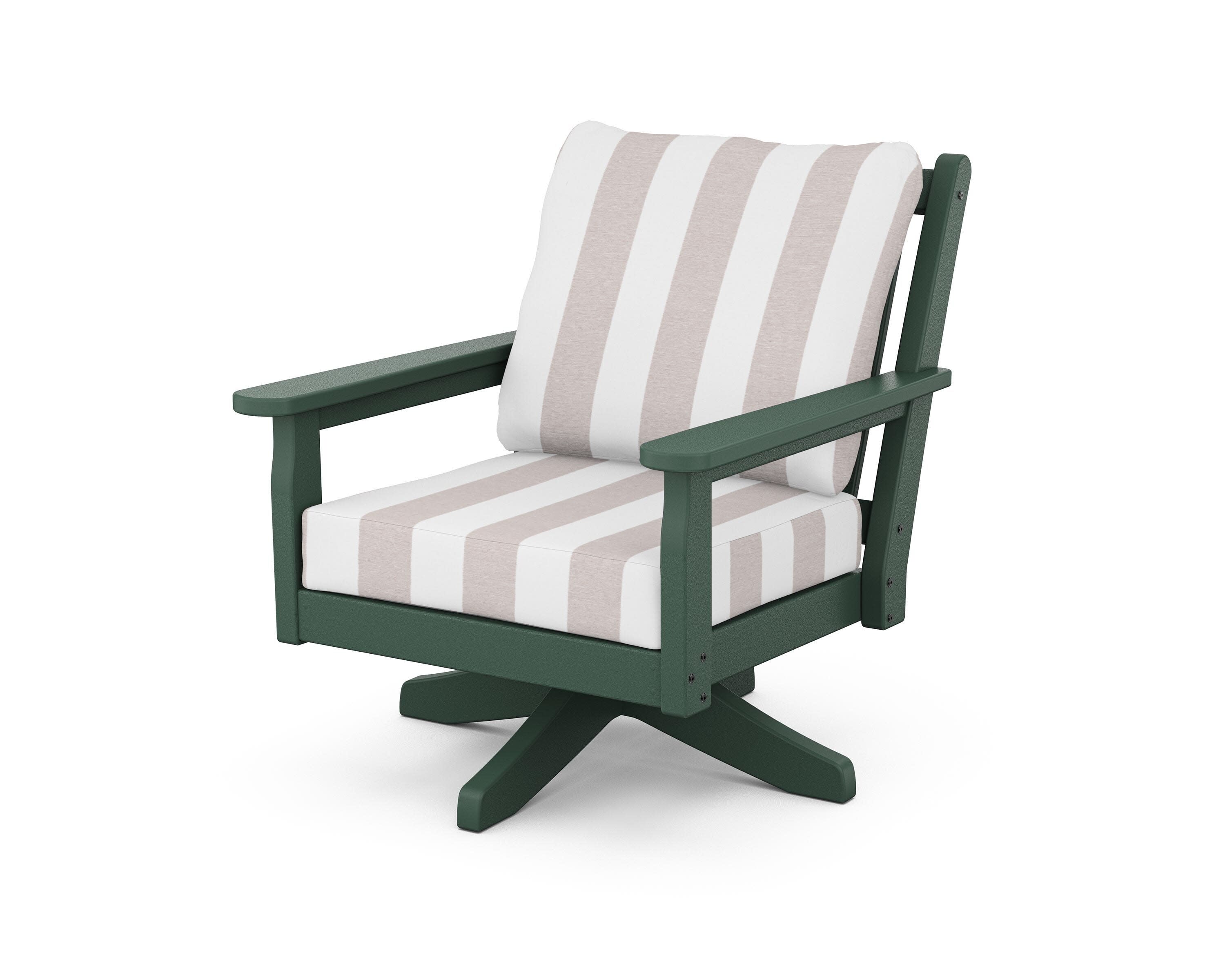 Chippendale Deep Seating Swivel Chair in Green / Cabana Stripe Dune Burlap