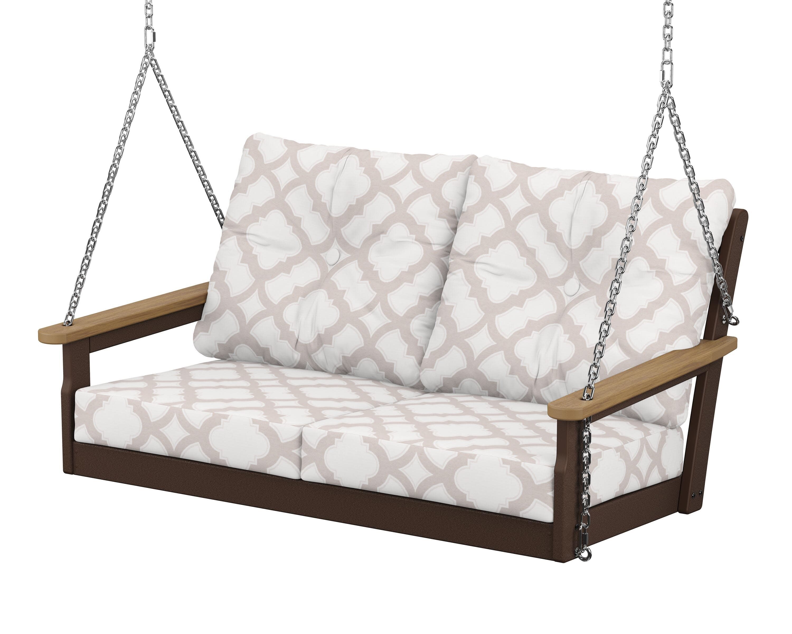 Vineyard Deep Seating Swing in Mahogany / Natural / Trellis Dune Burlap