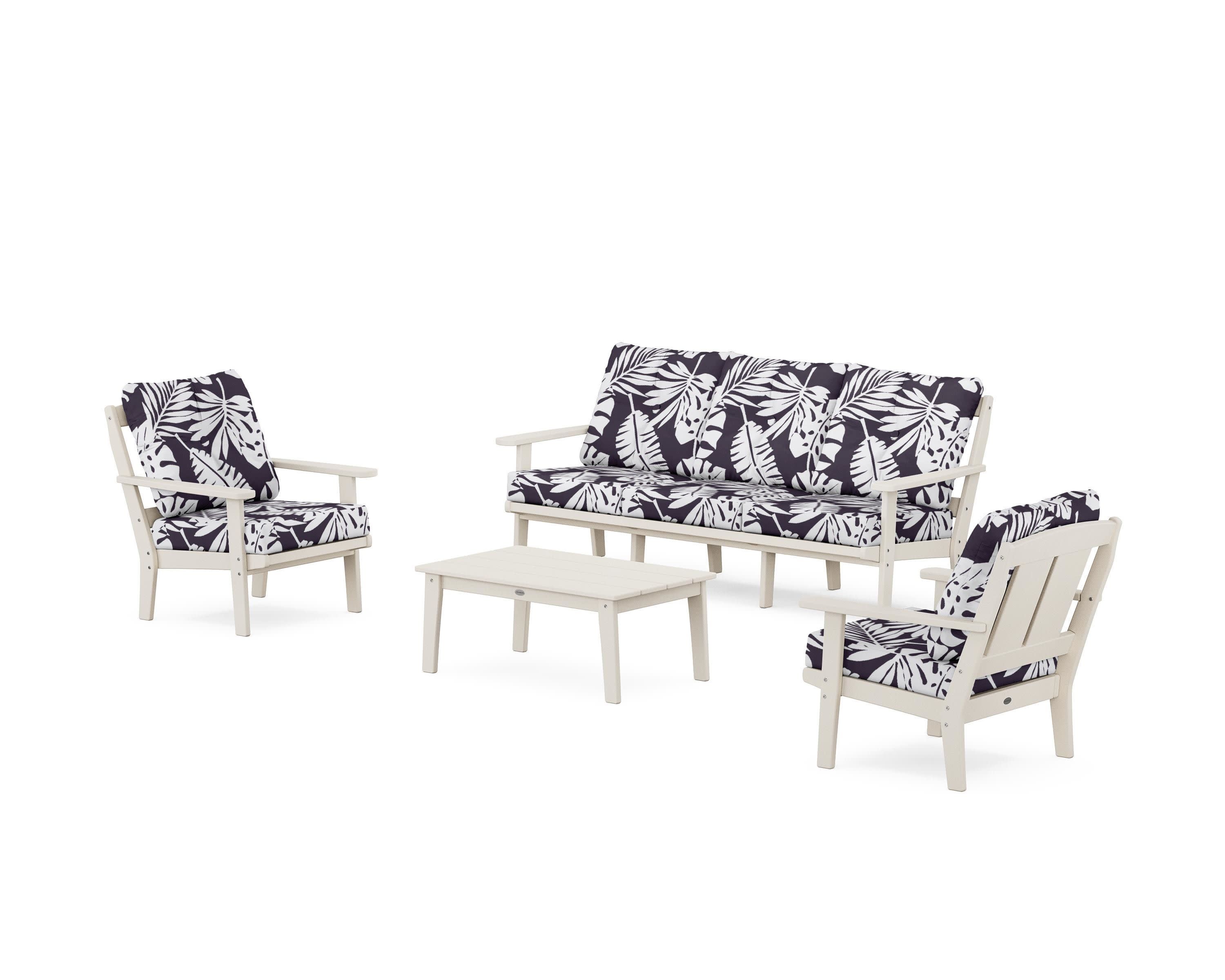 Mission 4-Piece Deep Seating Set with Sofa in Sand / Leaf Navy