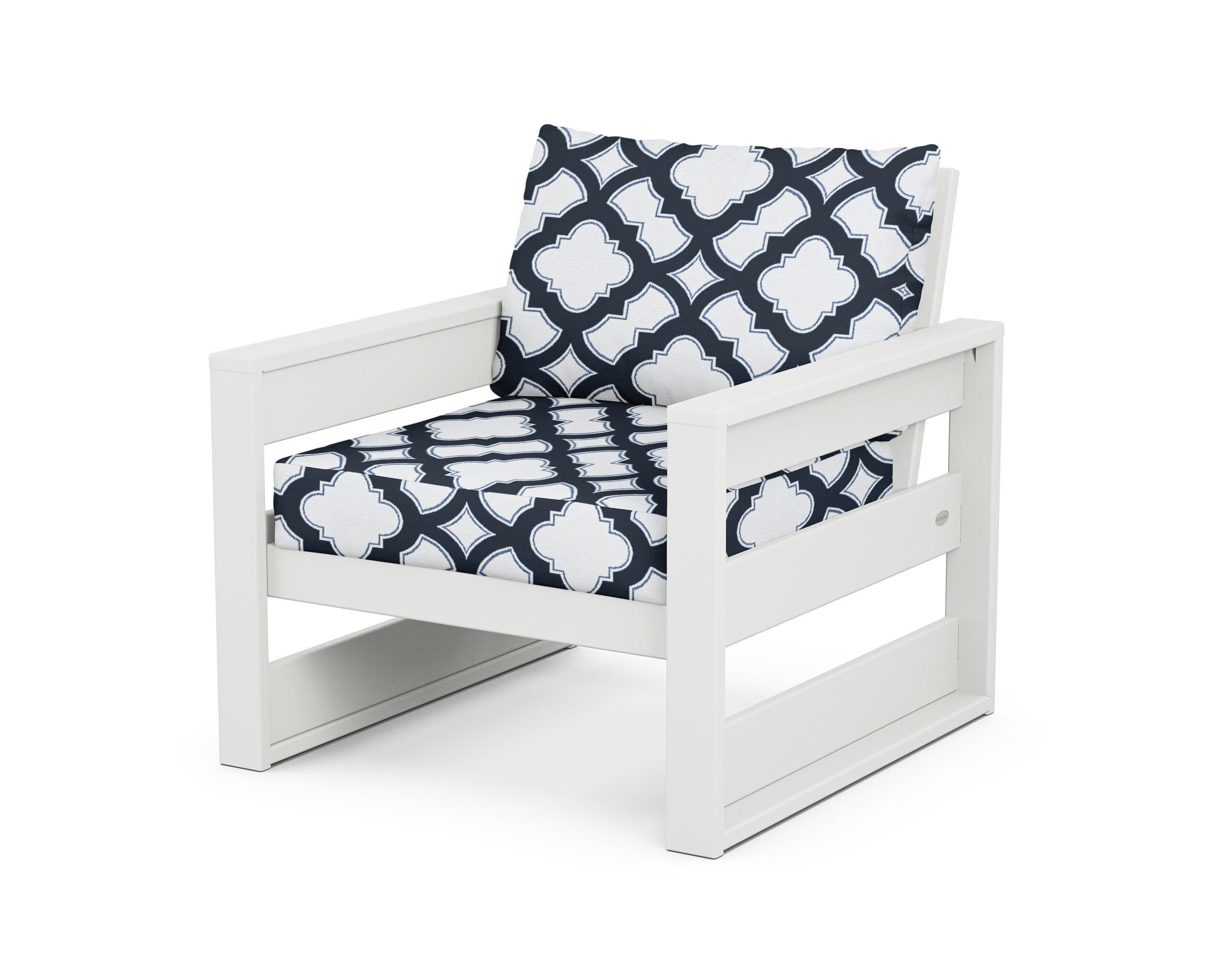 Westport Club Chair in White / Trellis Marine Indigo