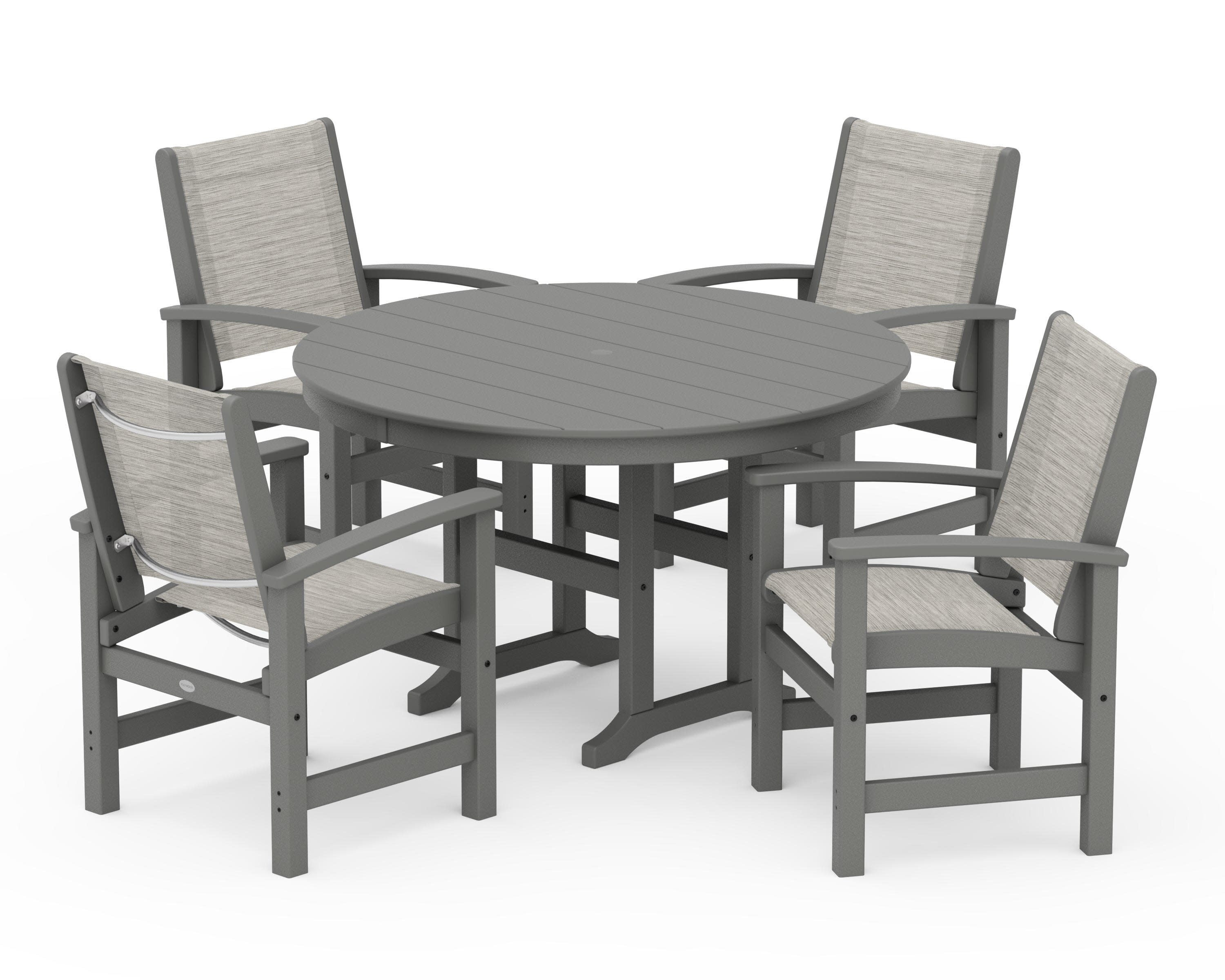 Coastal 5-Piece Round Farmhouse Dining Set in Slate Grey / Birch Sling