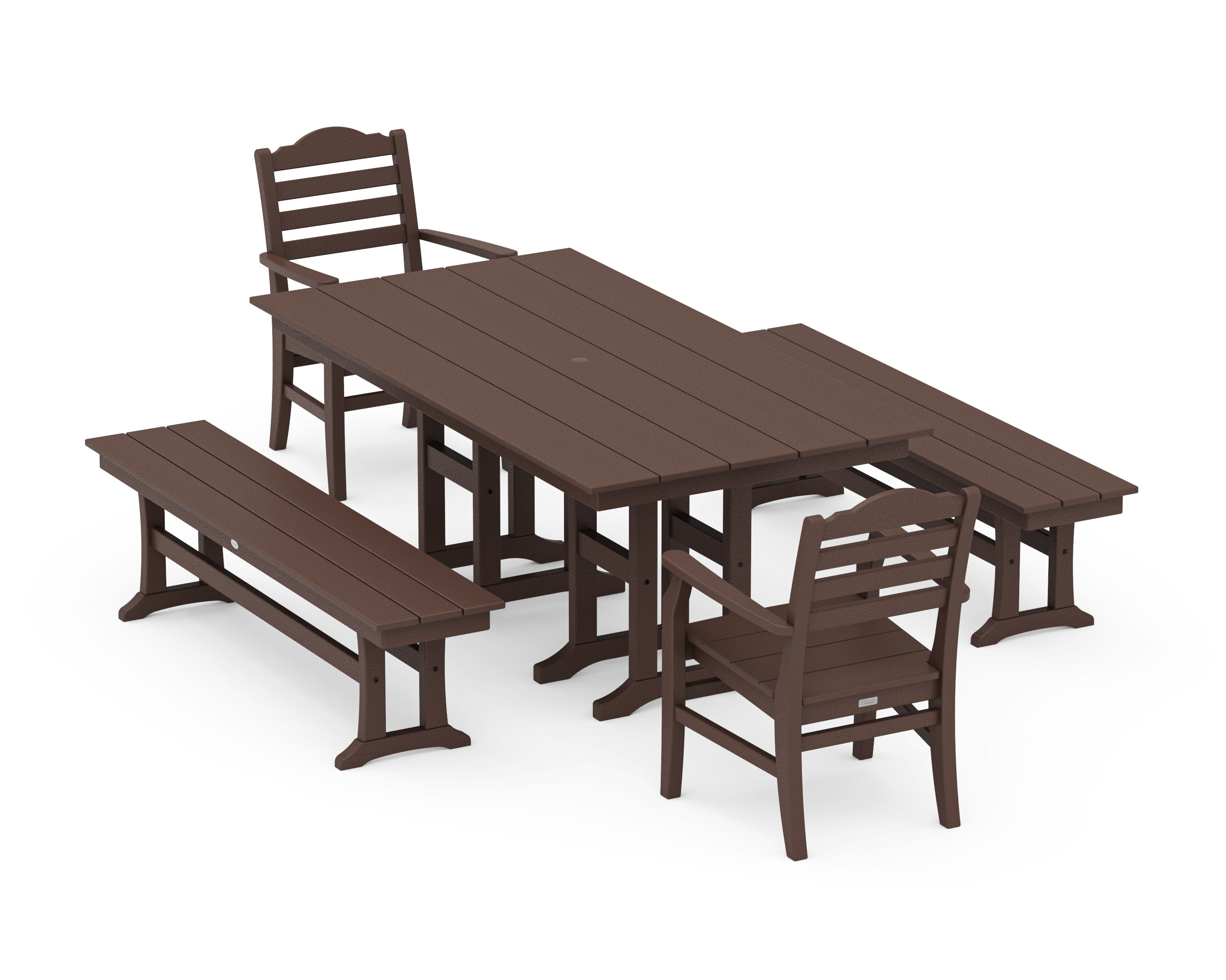 Savannah 5-Piece Farmhouse Dining Set with Benches in Mahogany