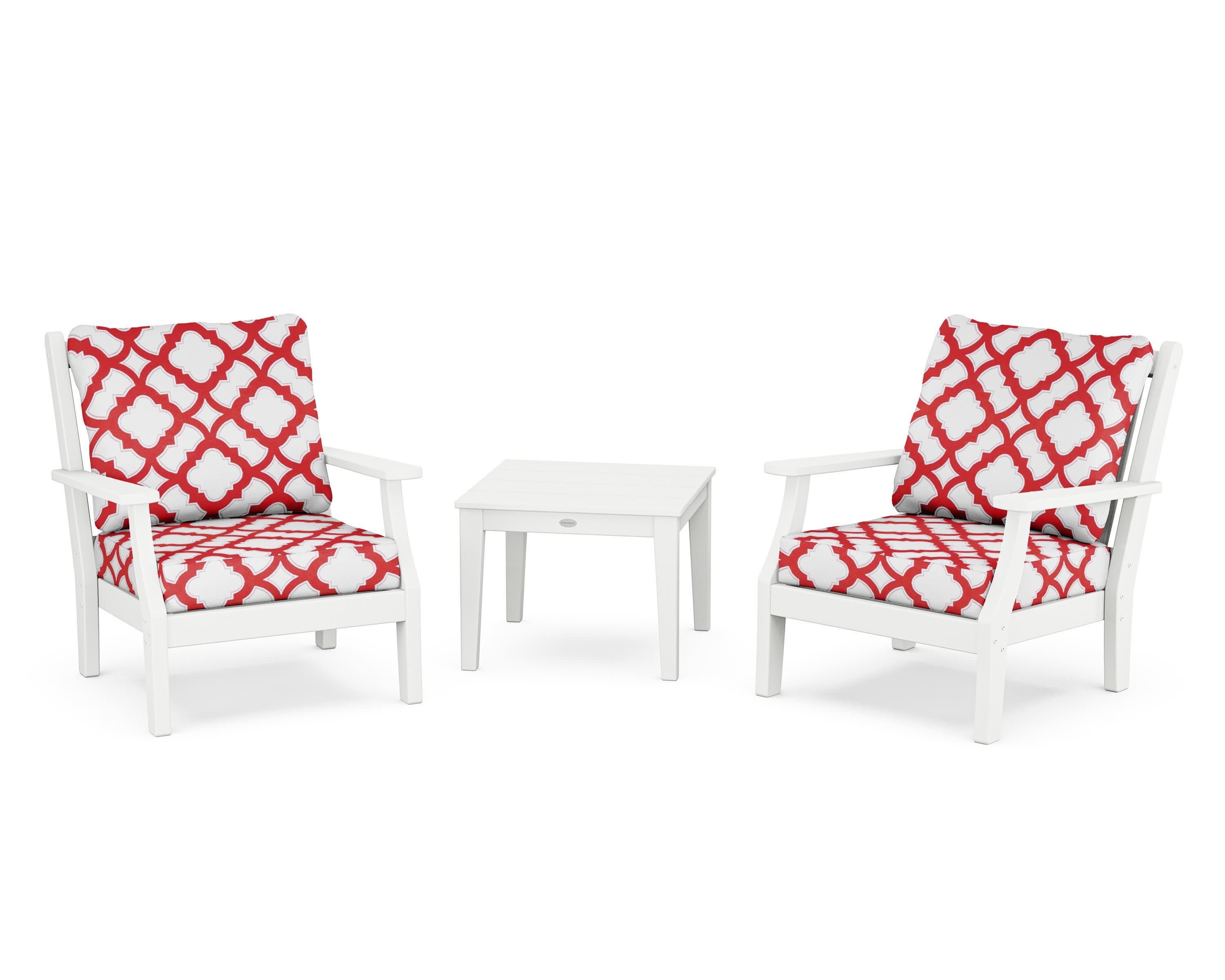 Wovendale 3-Piece Deep Seating Set in White / Trellis Crimson
