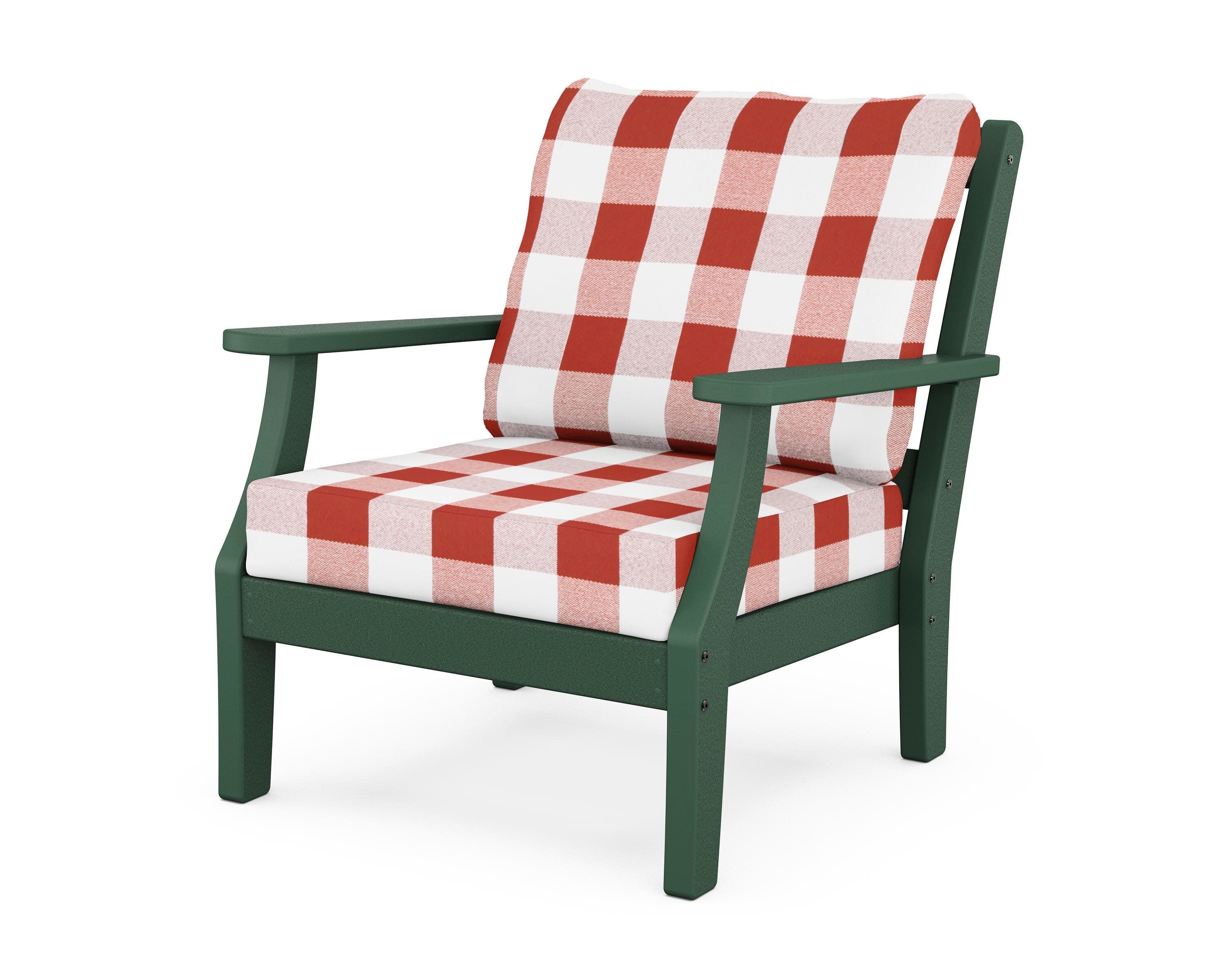 Chinoiserie Deep Seating Chair in Green / Buffalo Plaid Crimson