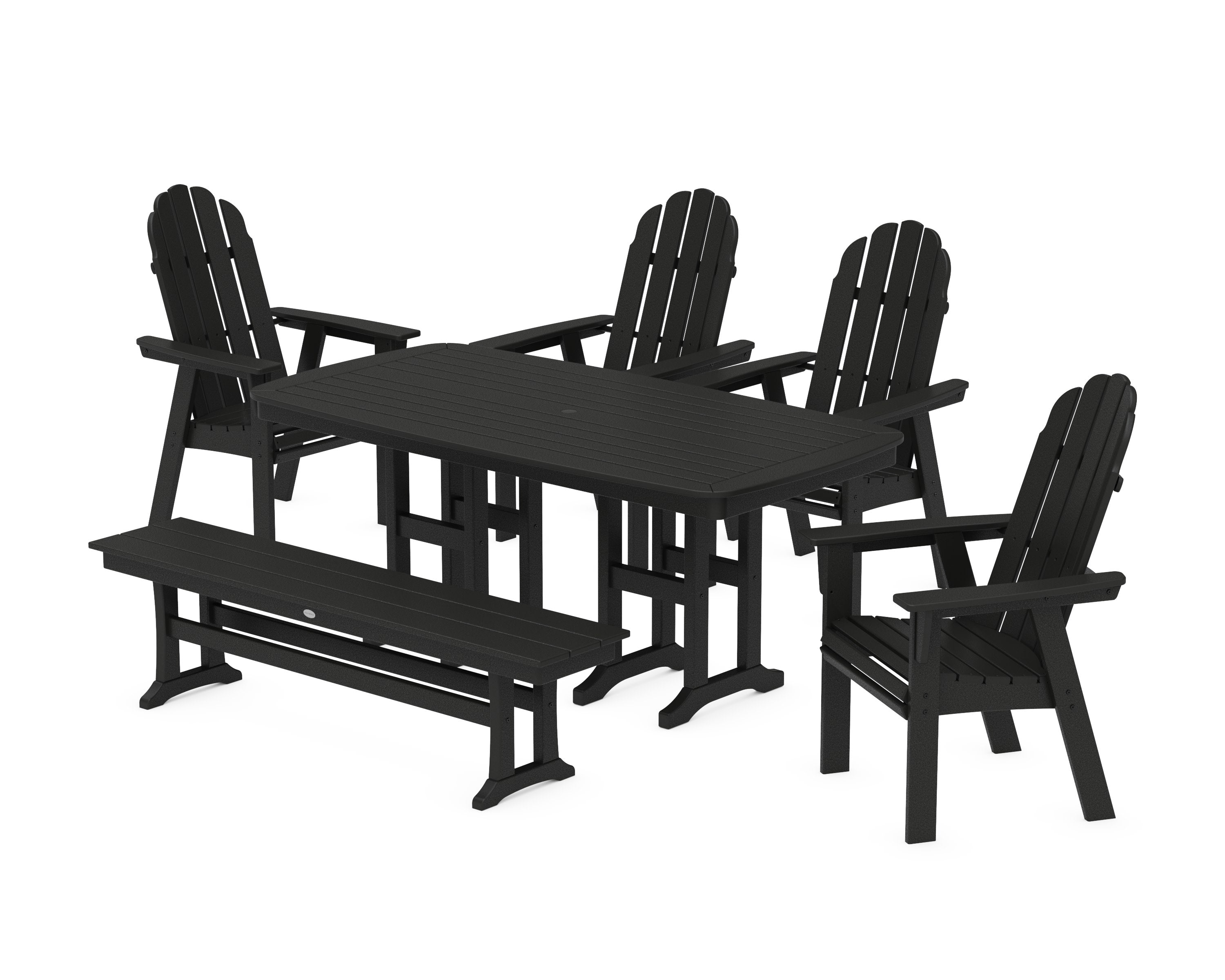Vineyard Curveback Adirondack Chair 6-Piece Dining Set with Bench in Black