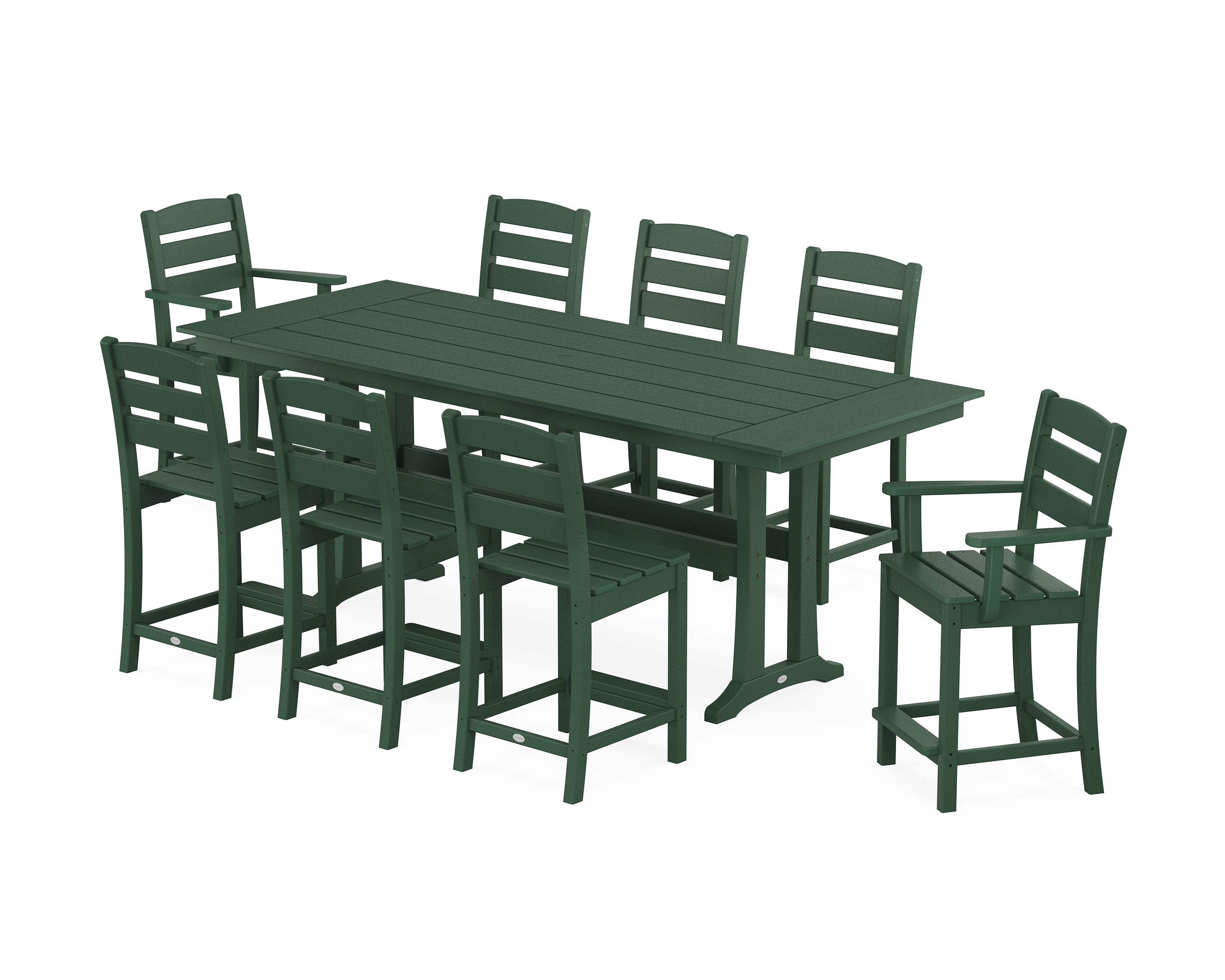 Lakeside 9-Piece Farmhouse Counter Set with Trestle Legs in Green