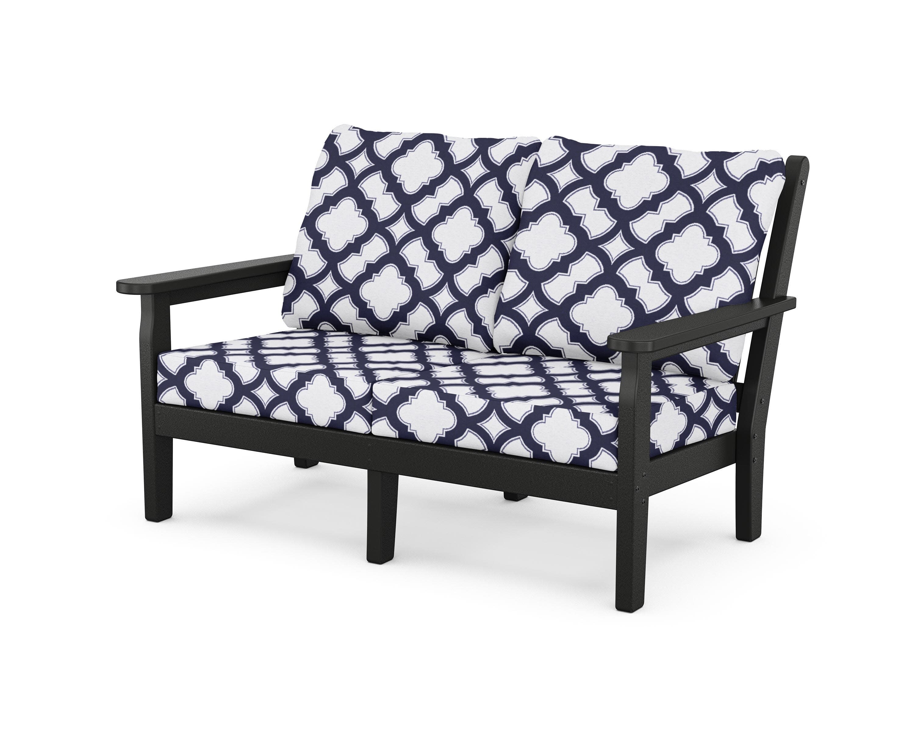 Chippendale Deep Seating Loveseat in Black / Trellis Navy