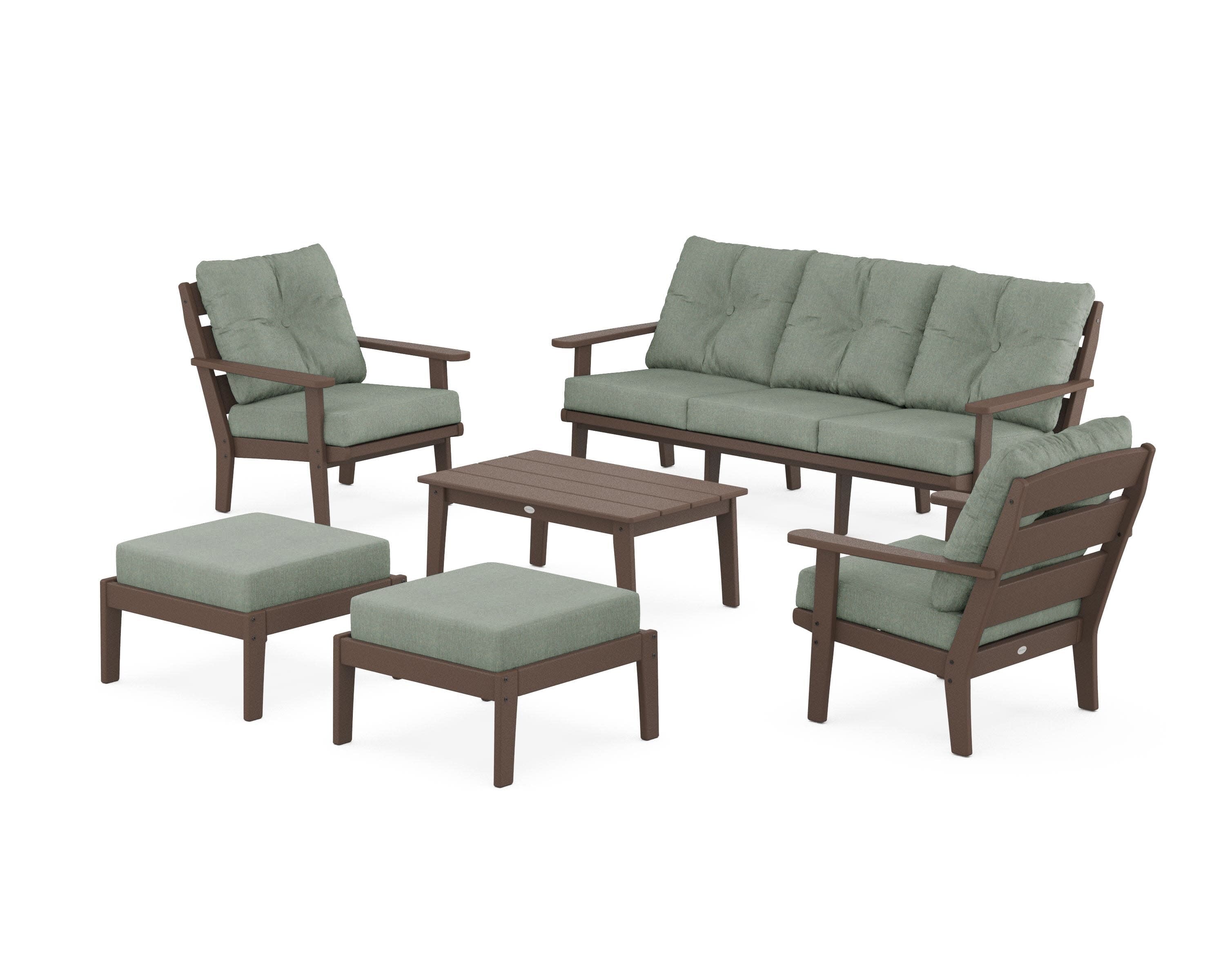 Lakeside 6-Piece Lounge Sofa Set in Mahogany / Cast Sage