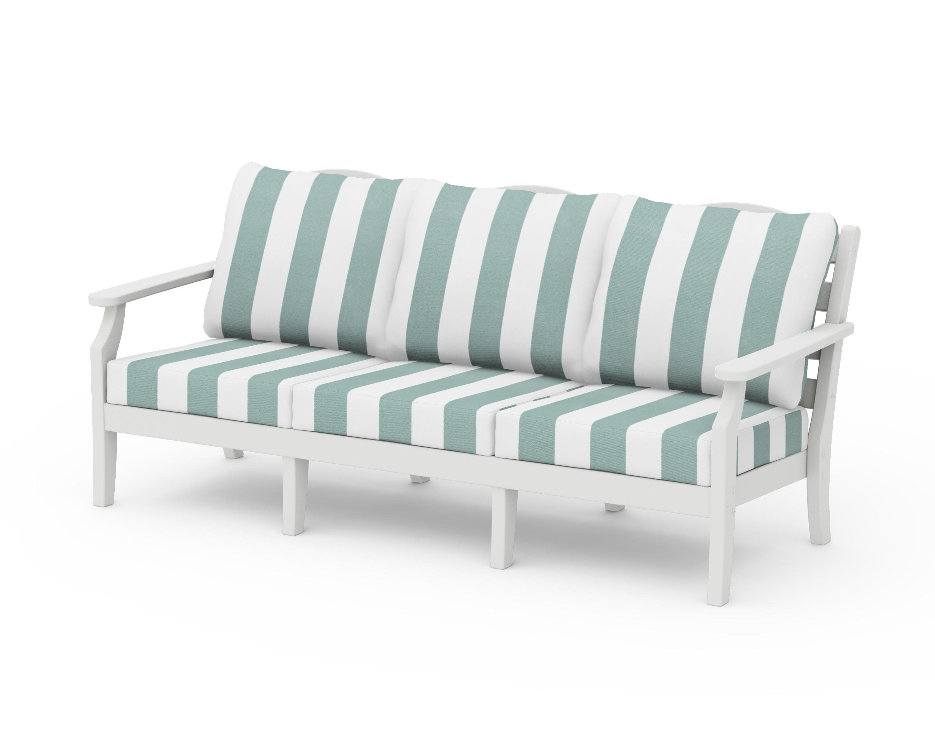 Savannah Deep Seating Sofa in Vintage White / Cabana Stripe Glacier Spa