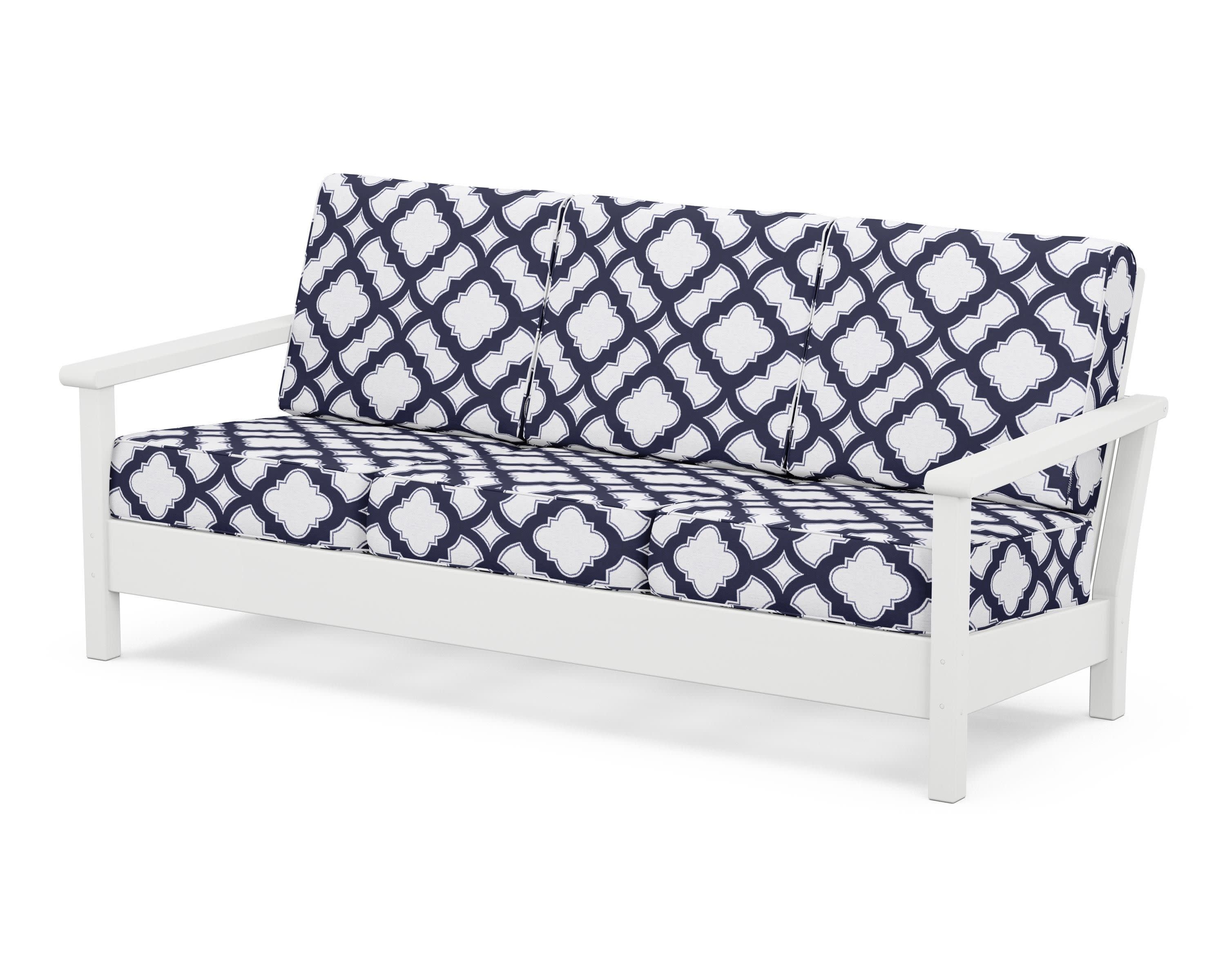 Harbour Deep Seating Sofa in White / Trellis Navy
