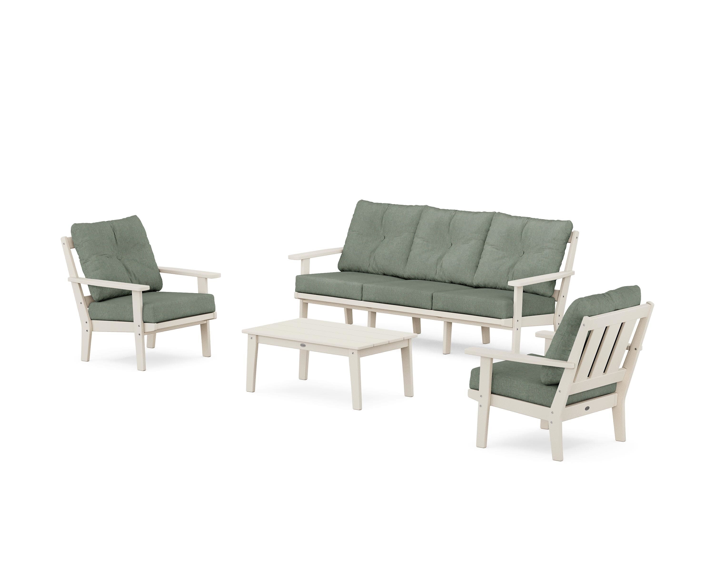 Oxford 4-Piece Deep Seating Set with Sofa in Sand / Cast Sage