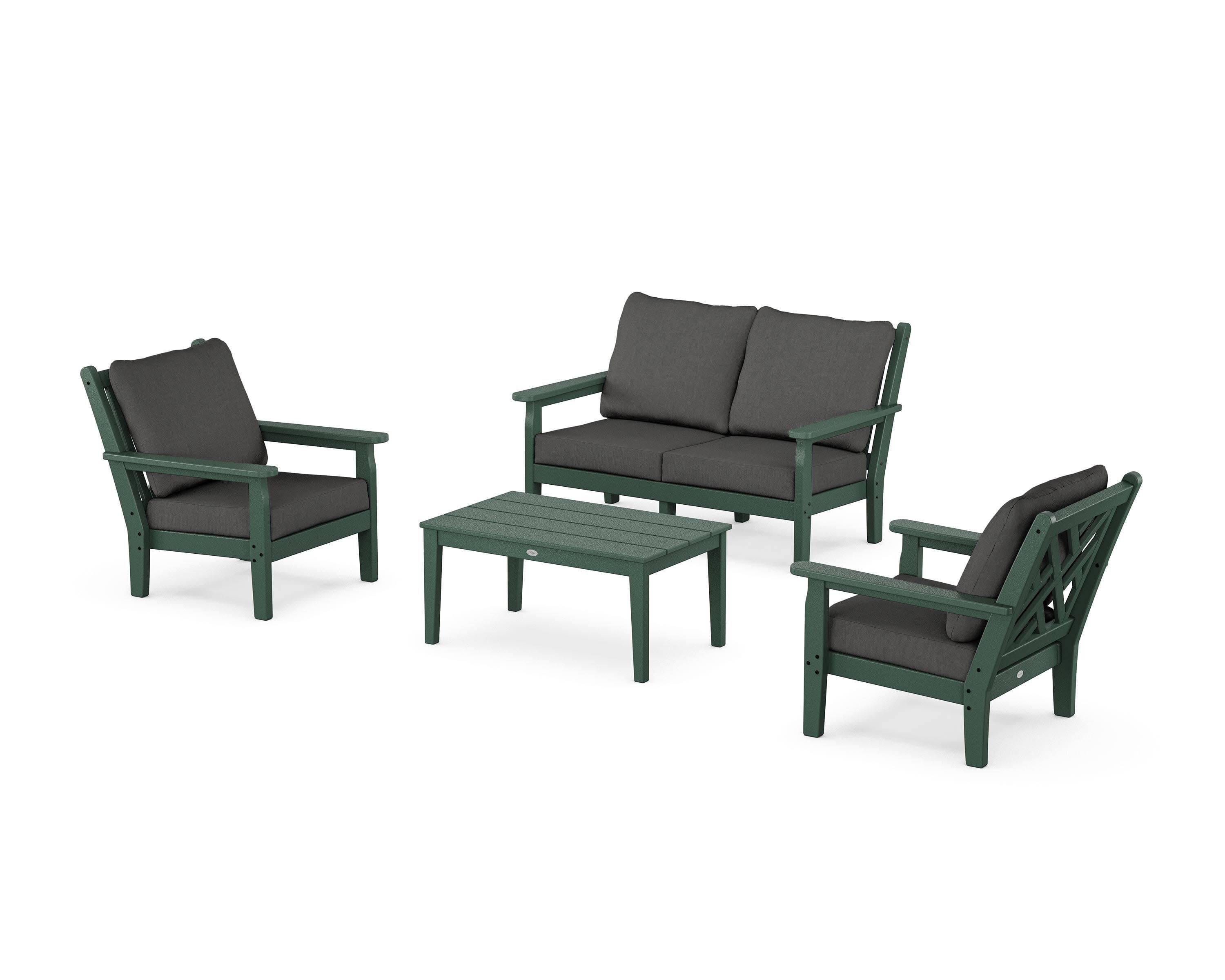 Chippendale 4-Piece Deep Seating Set with Loveseat in Green / Spectrum Carbon