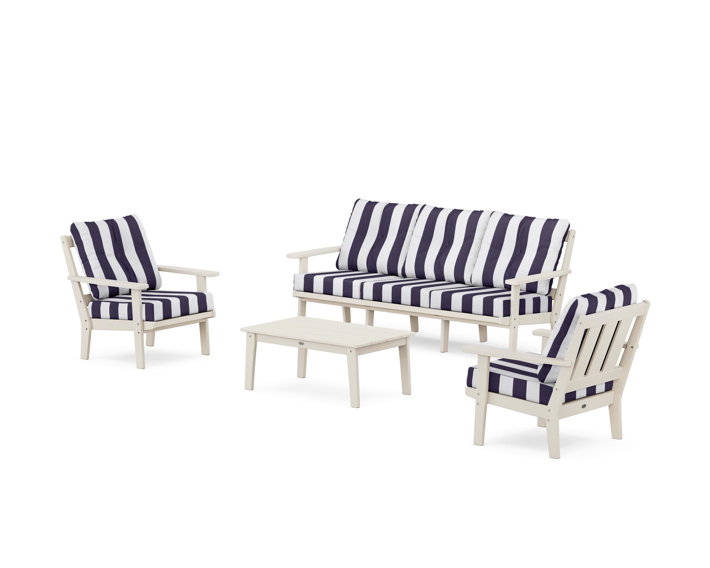 Oxford 4-Piece Deep Seating Set with Sofa in Sand / Cabana Stripe Navy