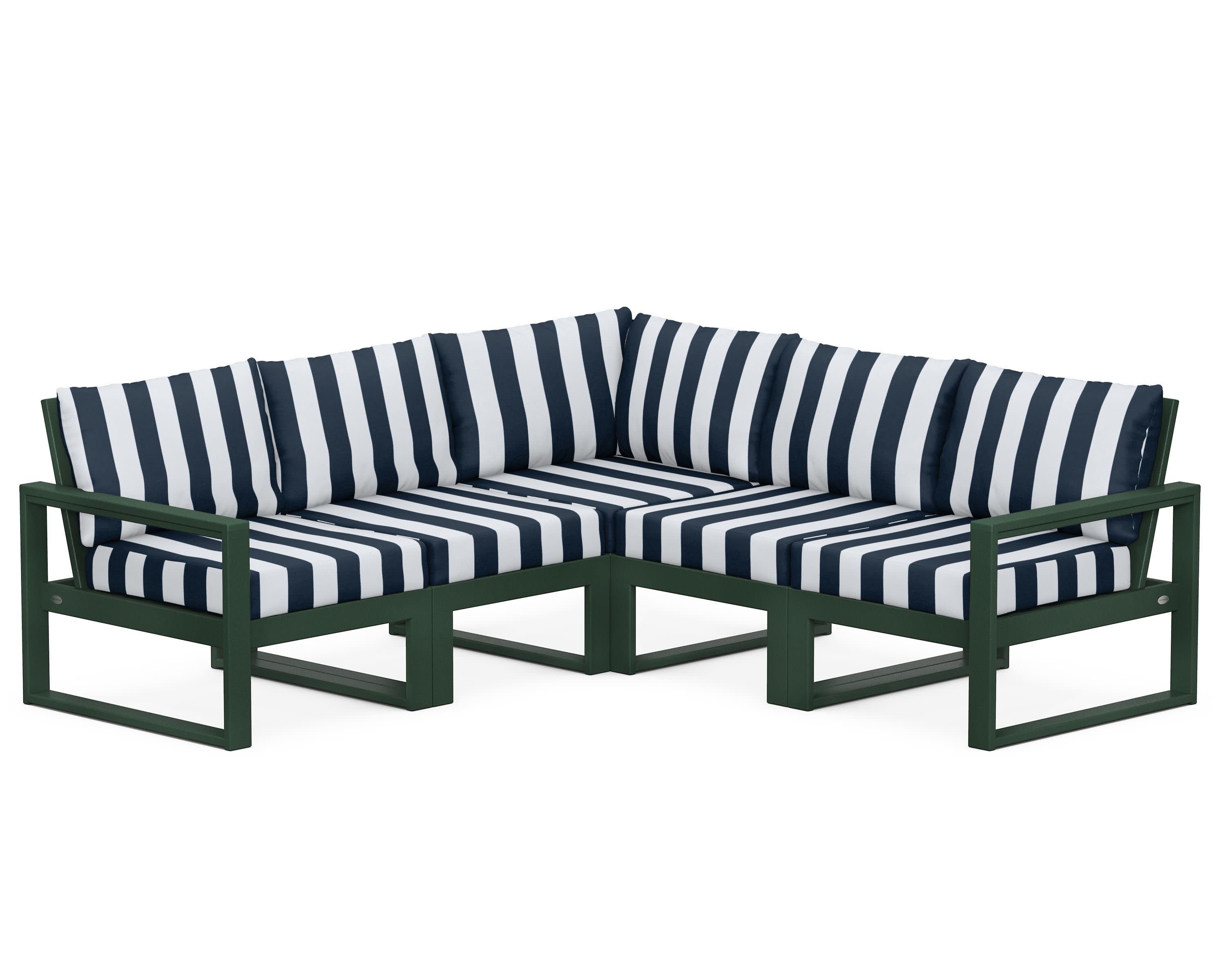 EDGE 5-Piece Modular Deep Seating Set in Green / Cabana Stripe Marine Indigo