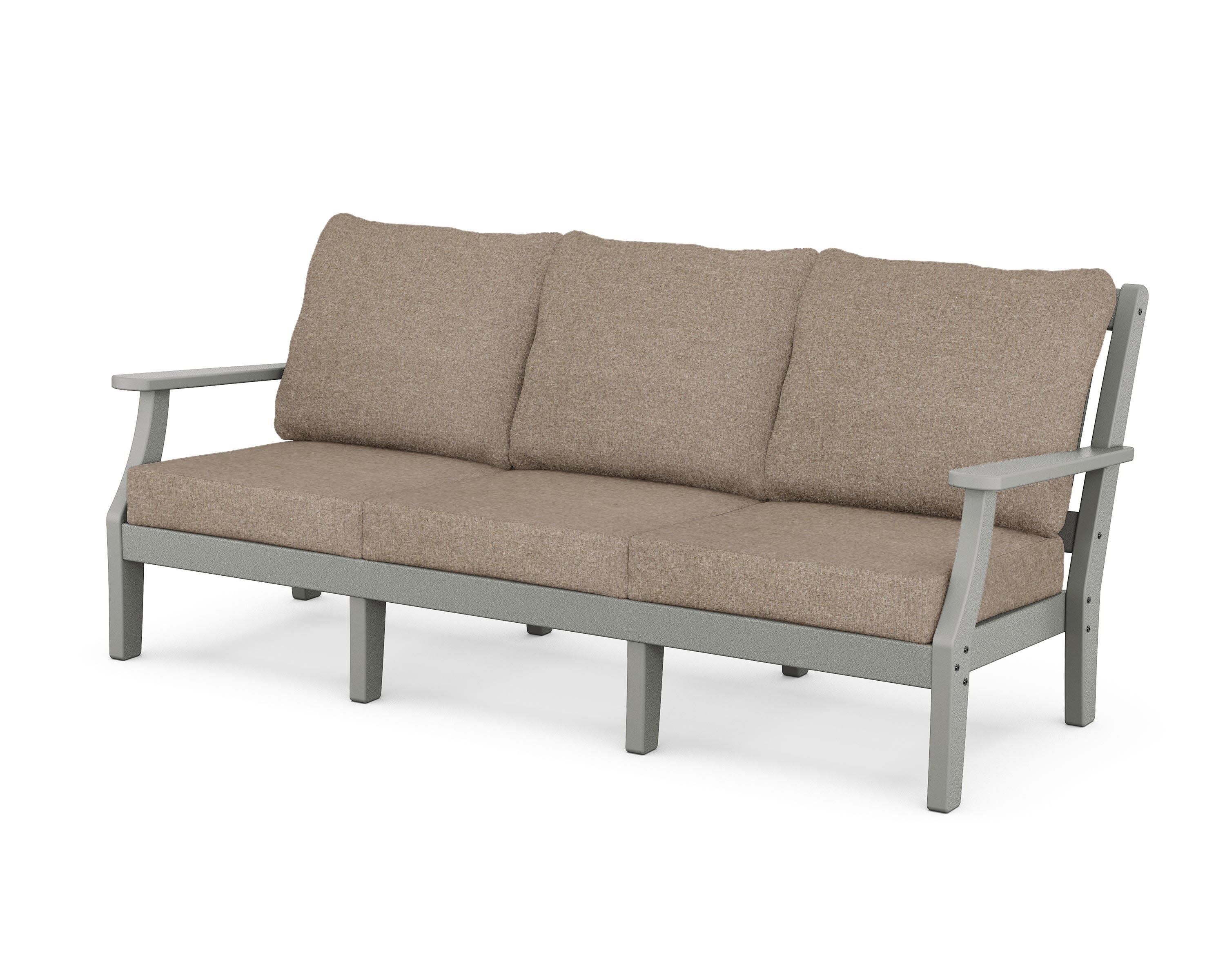 Chinoiserie Deep Seating Sofa in Slate Grey / Spiced Burlap