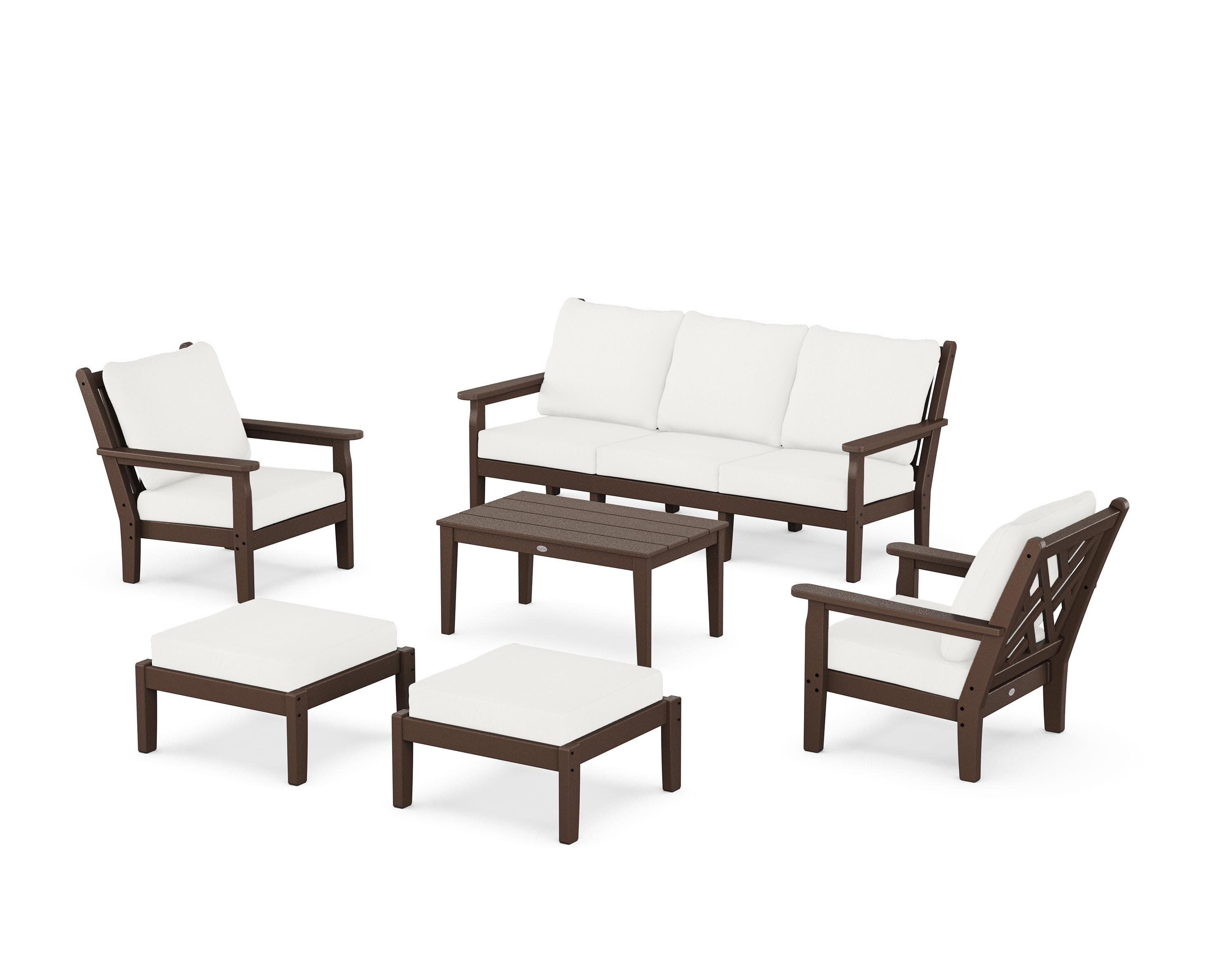 Chippendale 6-Piece Lounge Sofa Set in Mahogany / Natural Linen