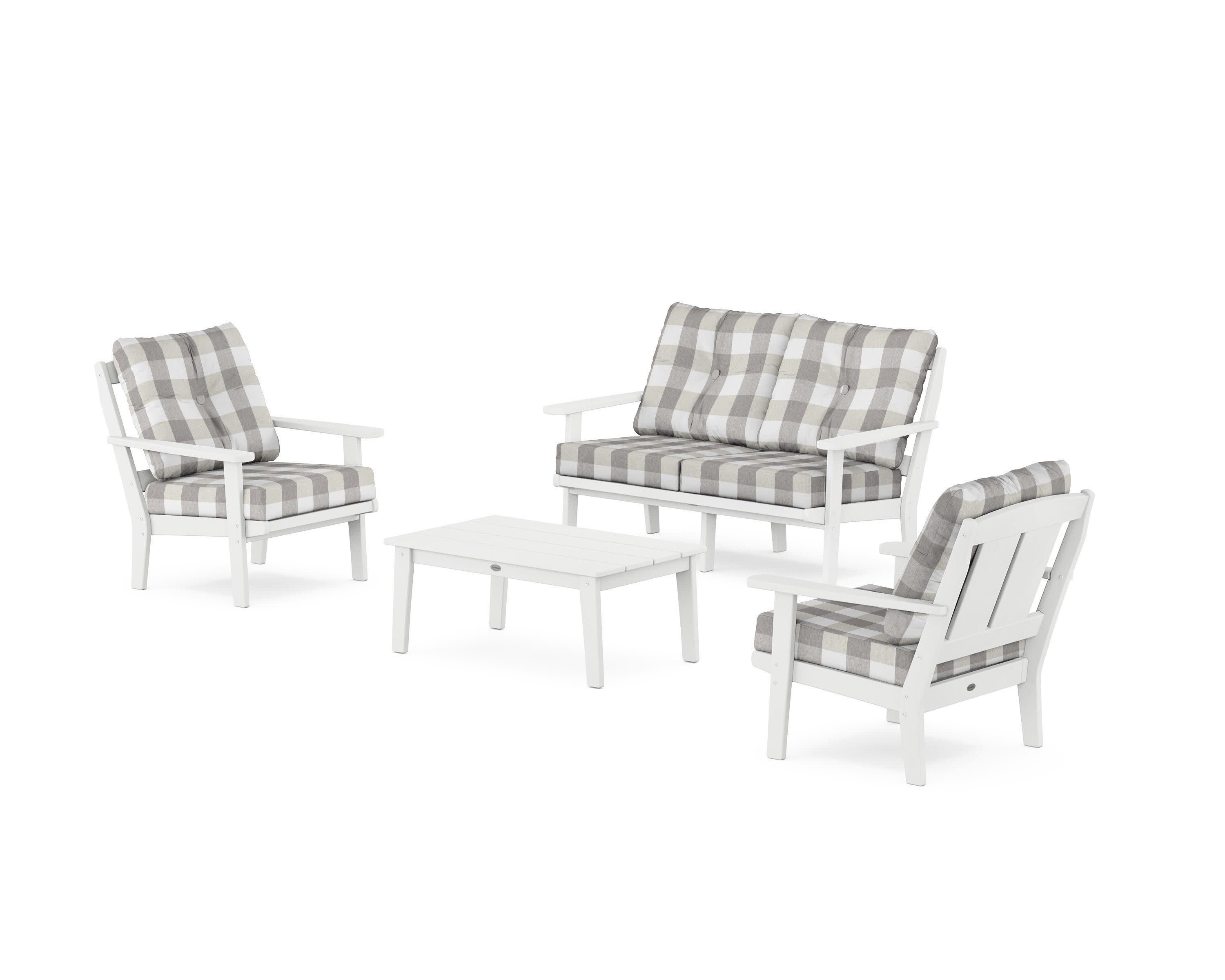 Mission 4-Piece Deep Seating Set with Loveseat in White / Buffalo Plaid Grey Mist