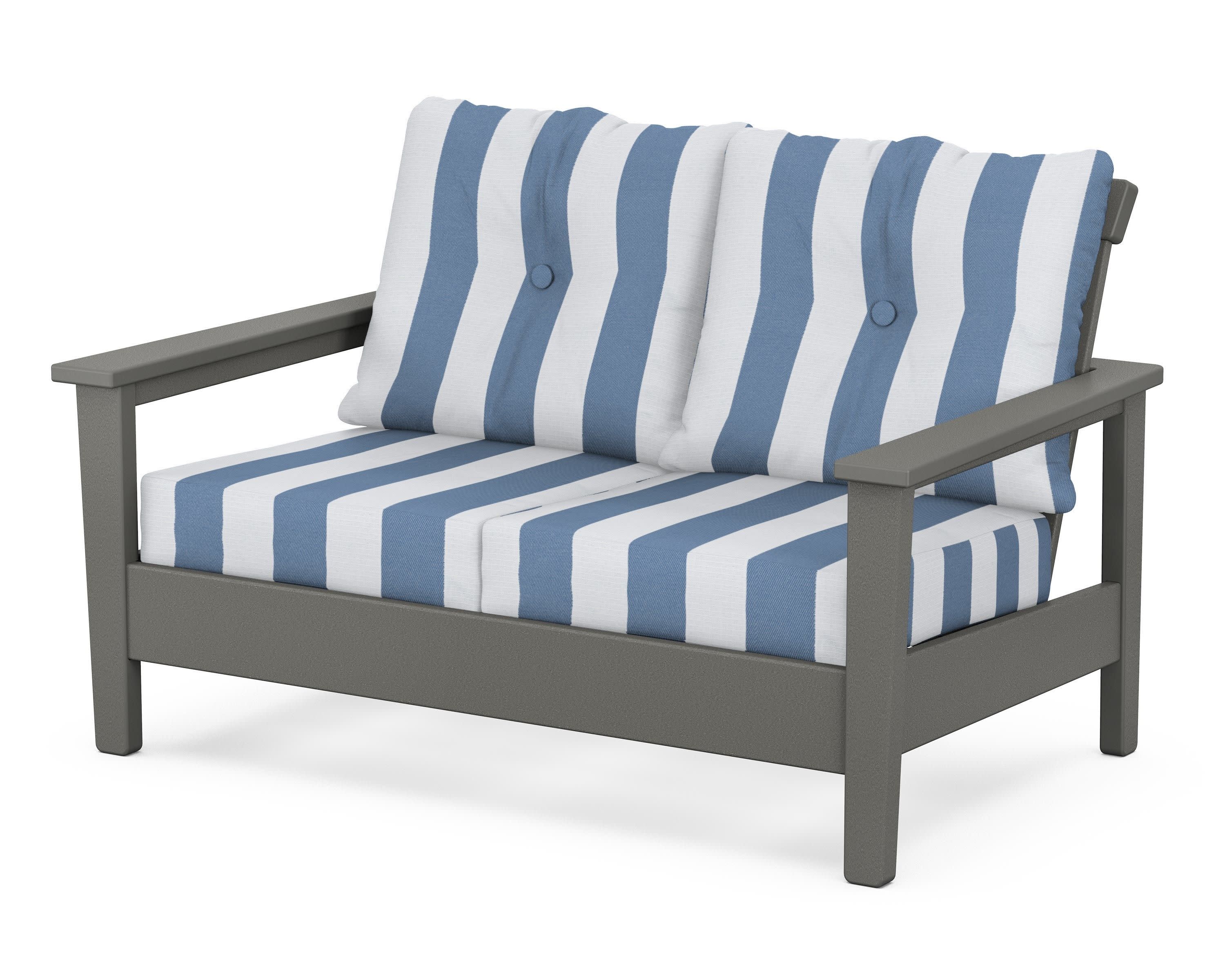 Prescott Deep Seating Loveseat in Slate Grey / Cabana Stripe Sky Blue