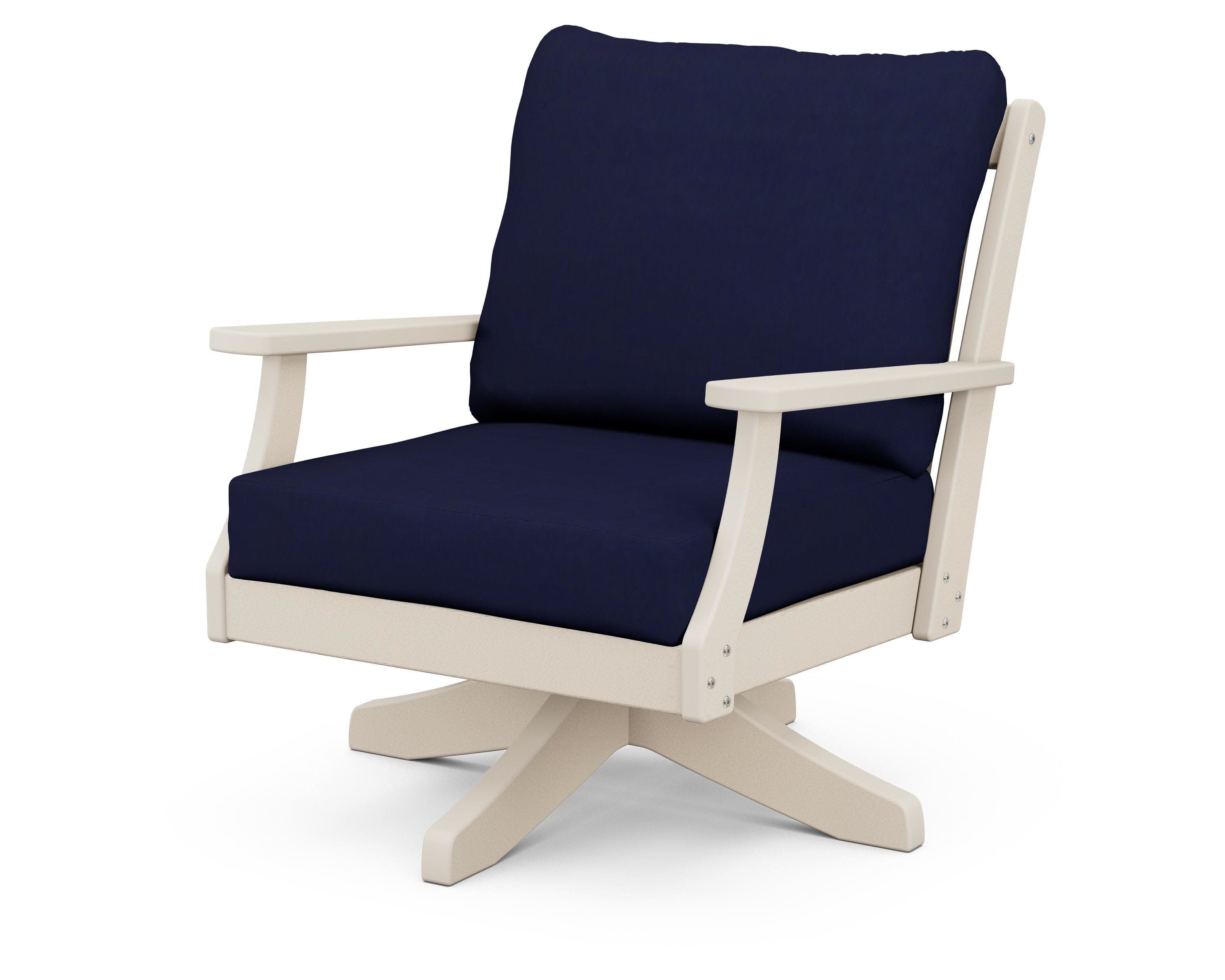 Braxton Deep Seating Swivel Chair in Sand / Navy
