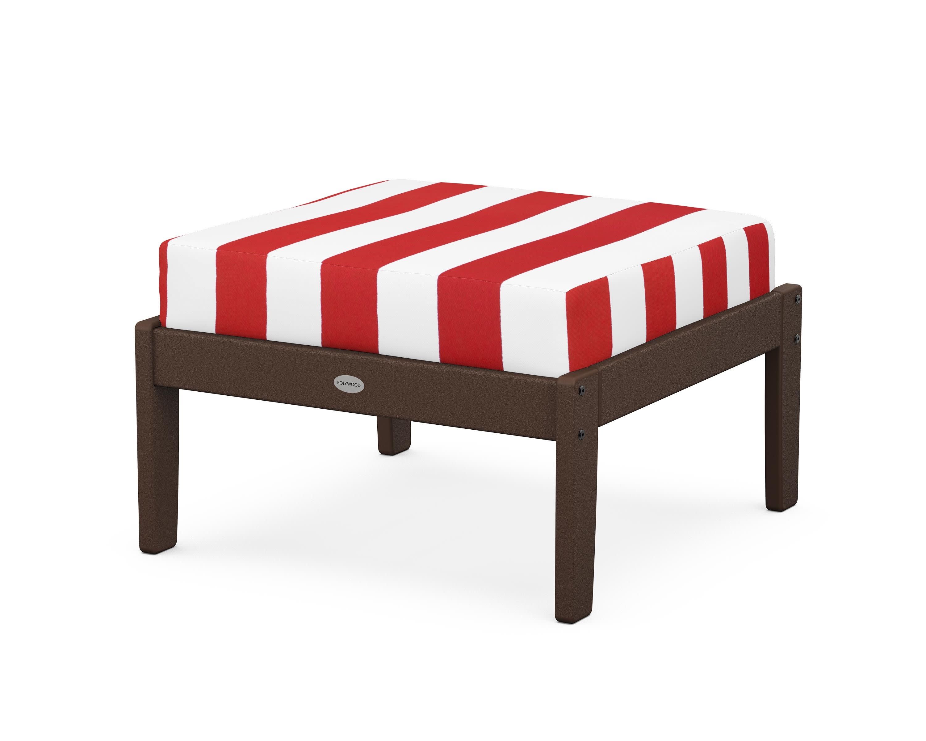 Braxton Deep Seating Ottoman in Mahogany / Cabana Stripe Crimson