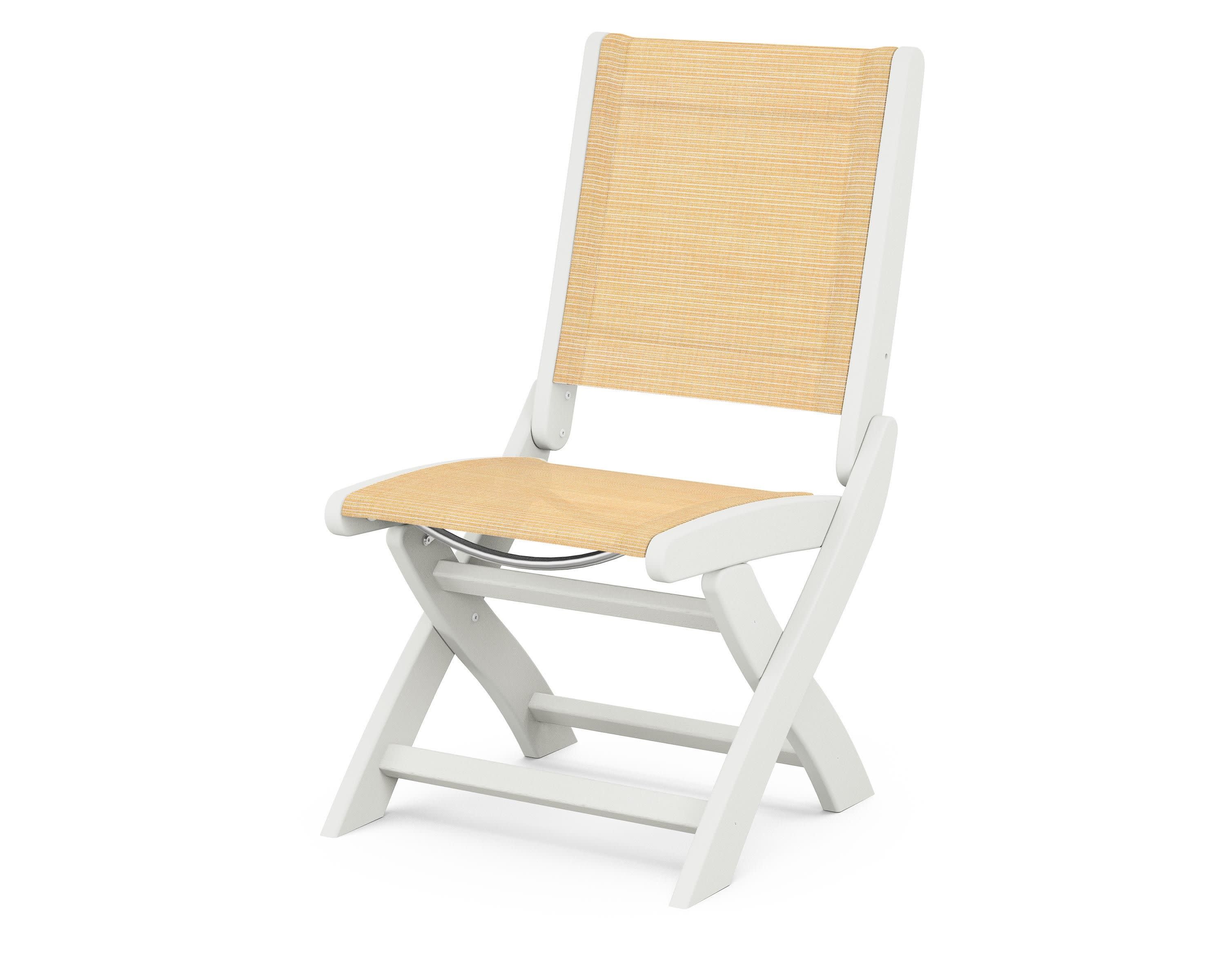 Coastal Folding Side Chair in Vintage White / Dupioni Apricot Sling