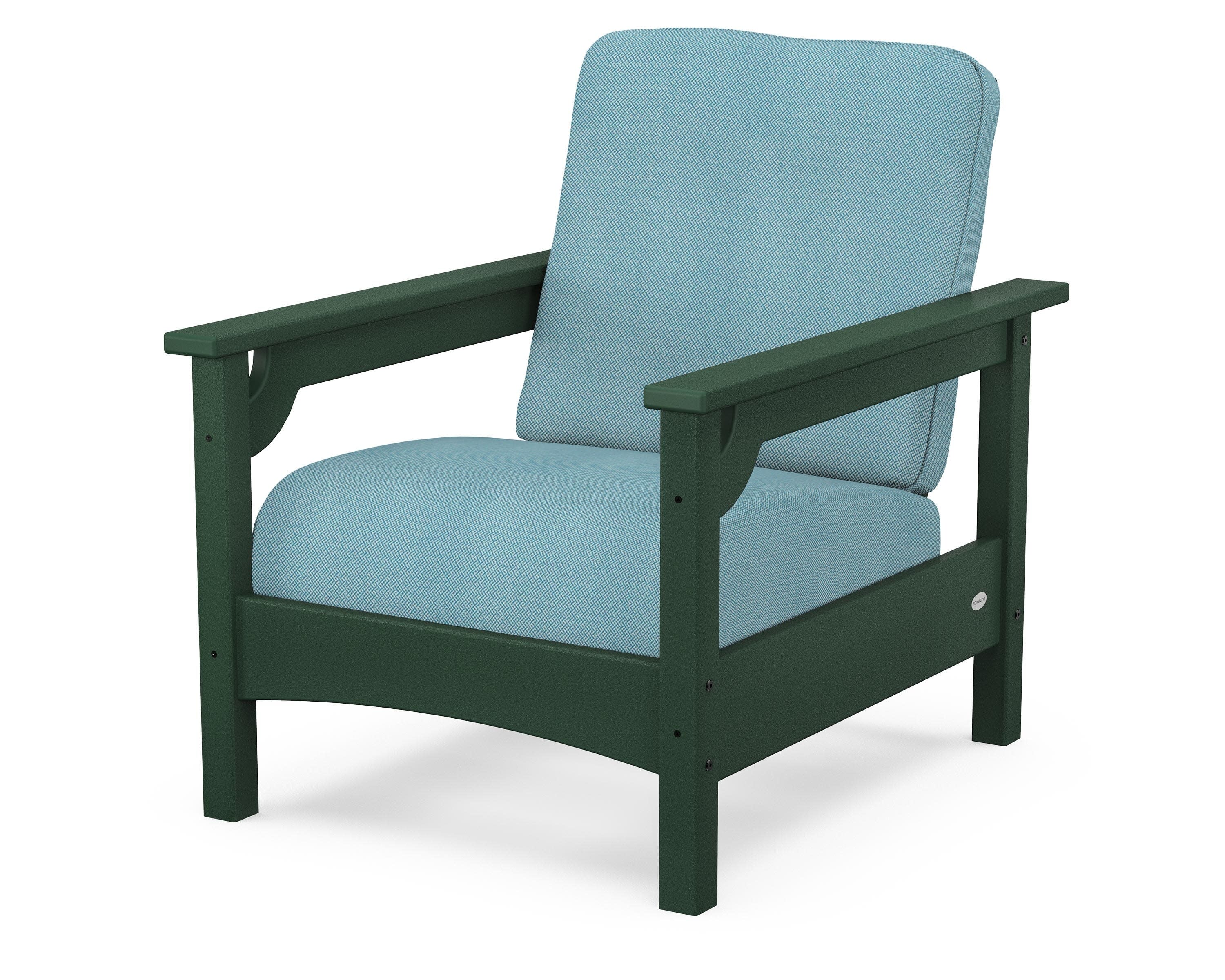 Club Chair in Green / Lattice Sky Blue