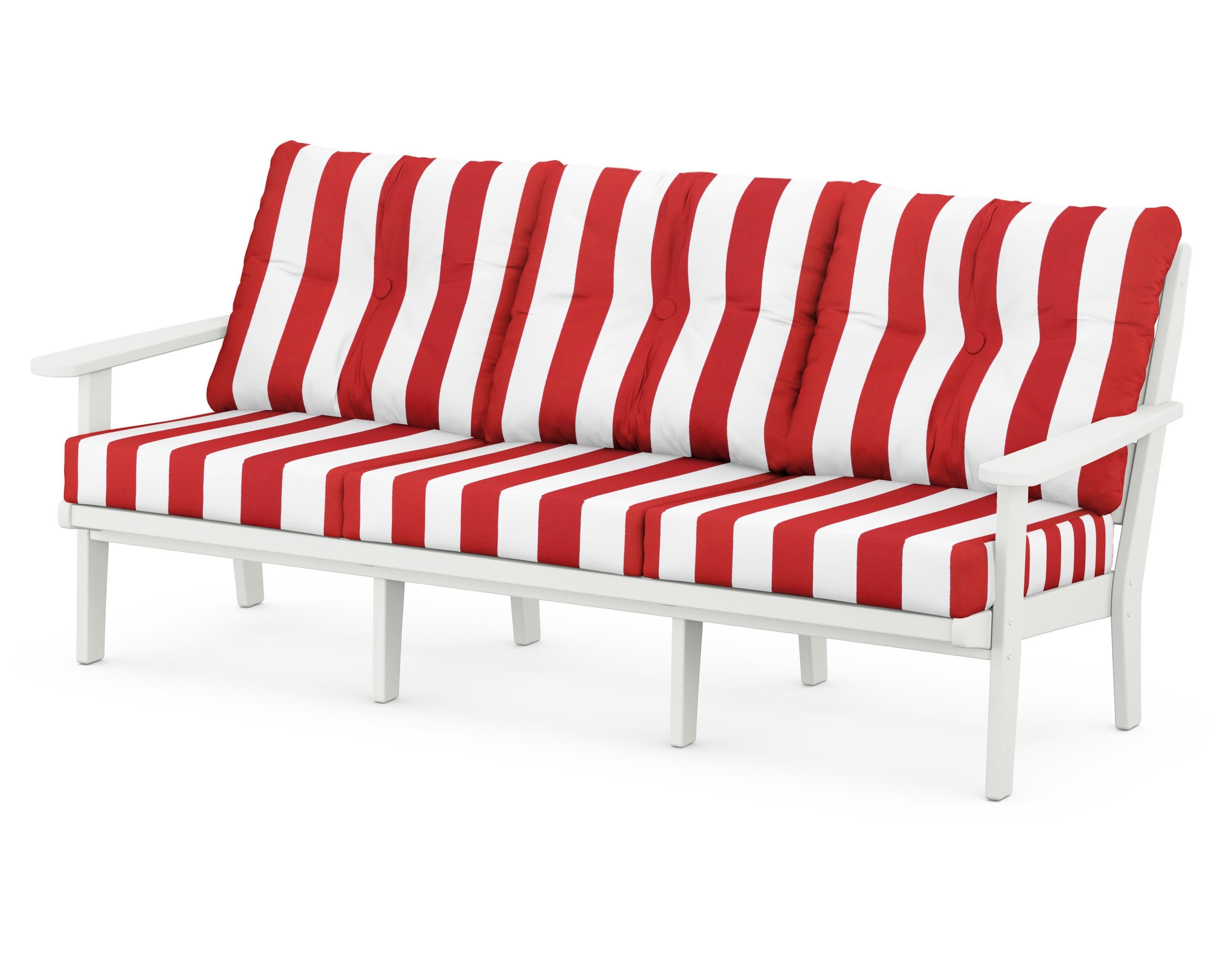 Lakeside Deep Seating Sofa in Vintage White / Cabana Stripe Crimson