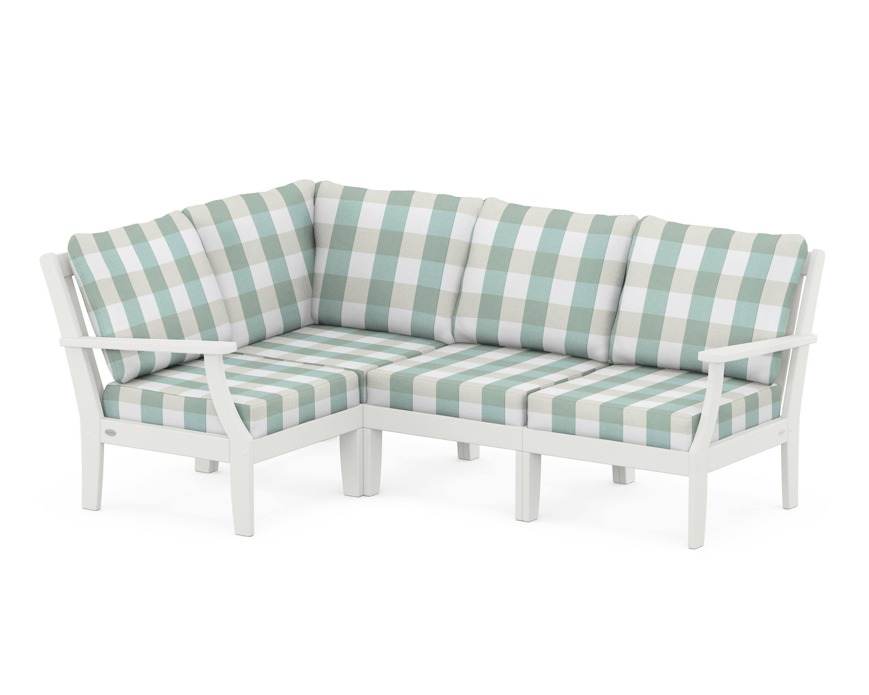 Braxton Modular 4-Piece Deep Seating Set in Vintage White / Buffalo Plaid Glacier Spa