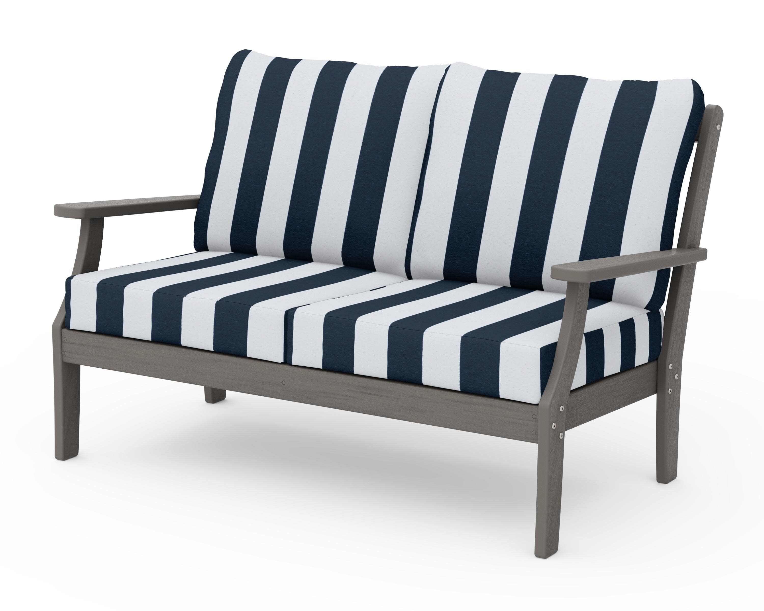 Braxton Deep Seating Loveseat in Driftwood / Cabana Stripe Marine Indigo