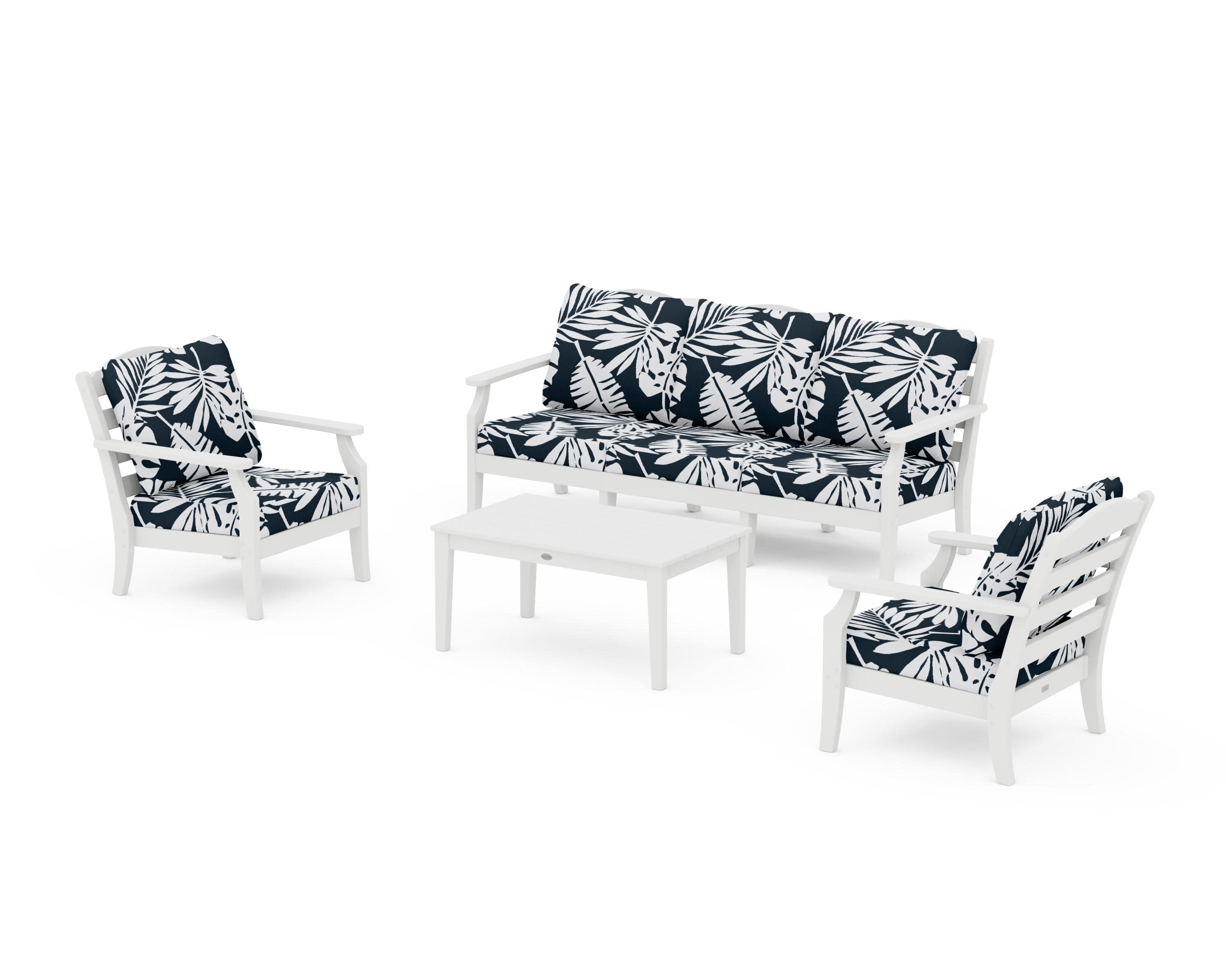 Savannah 4-Piece Deep Seating Set with Sofa in White / Leaf Marine Indigo
