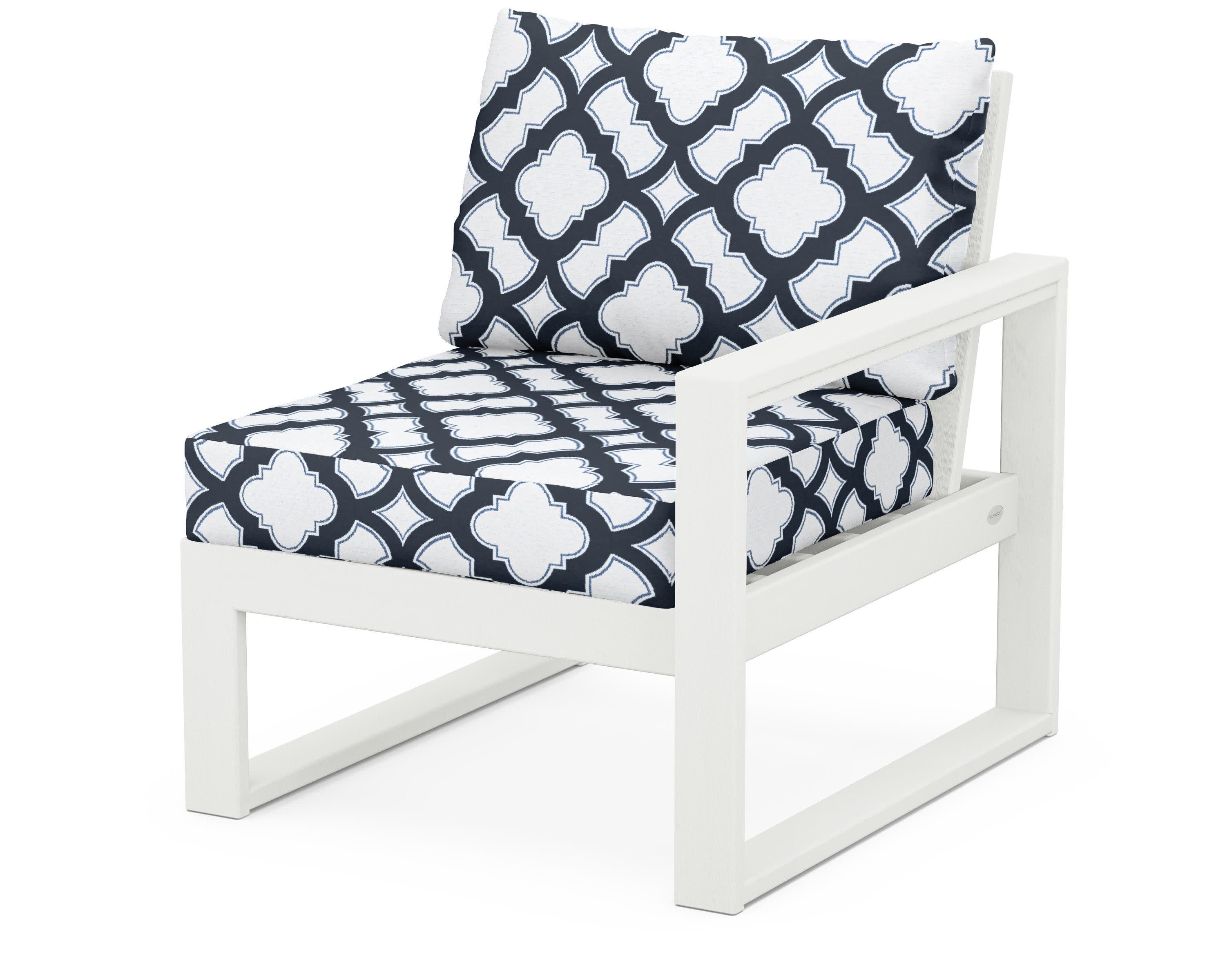 EDGE Modular Right Arm Chair in Vintage White / Trellis Marine Indigo