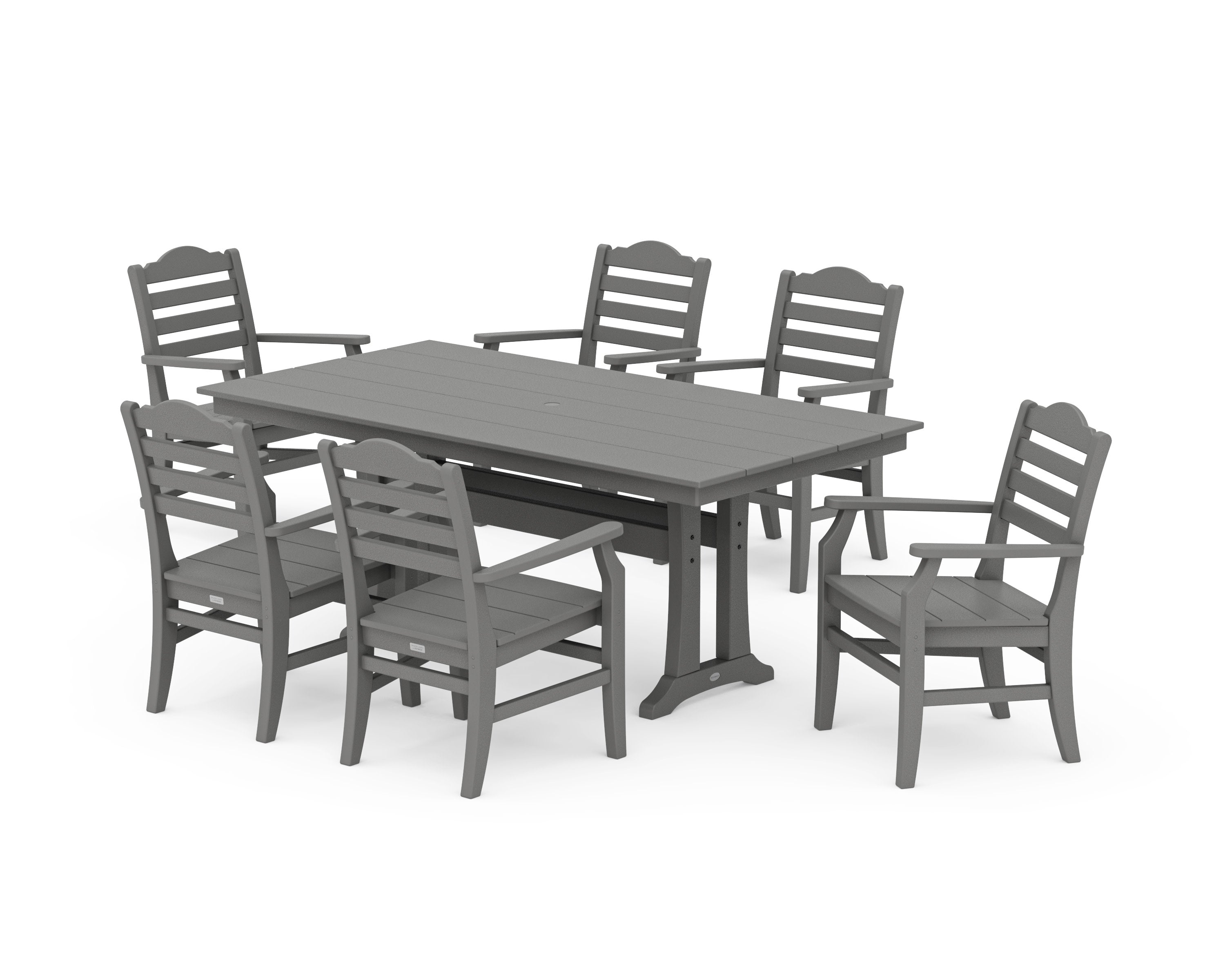 Savannah Arm Chair 7-Piece Farmhouse Dining Set with Trestle Legs in Slate Grey