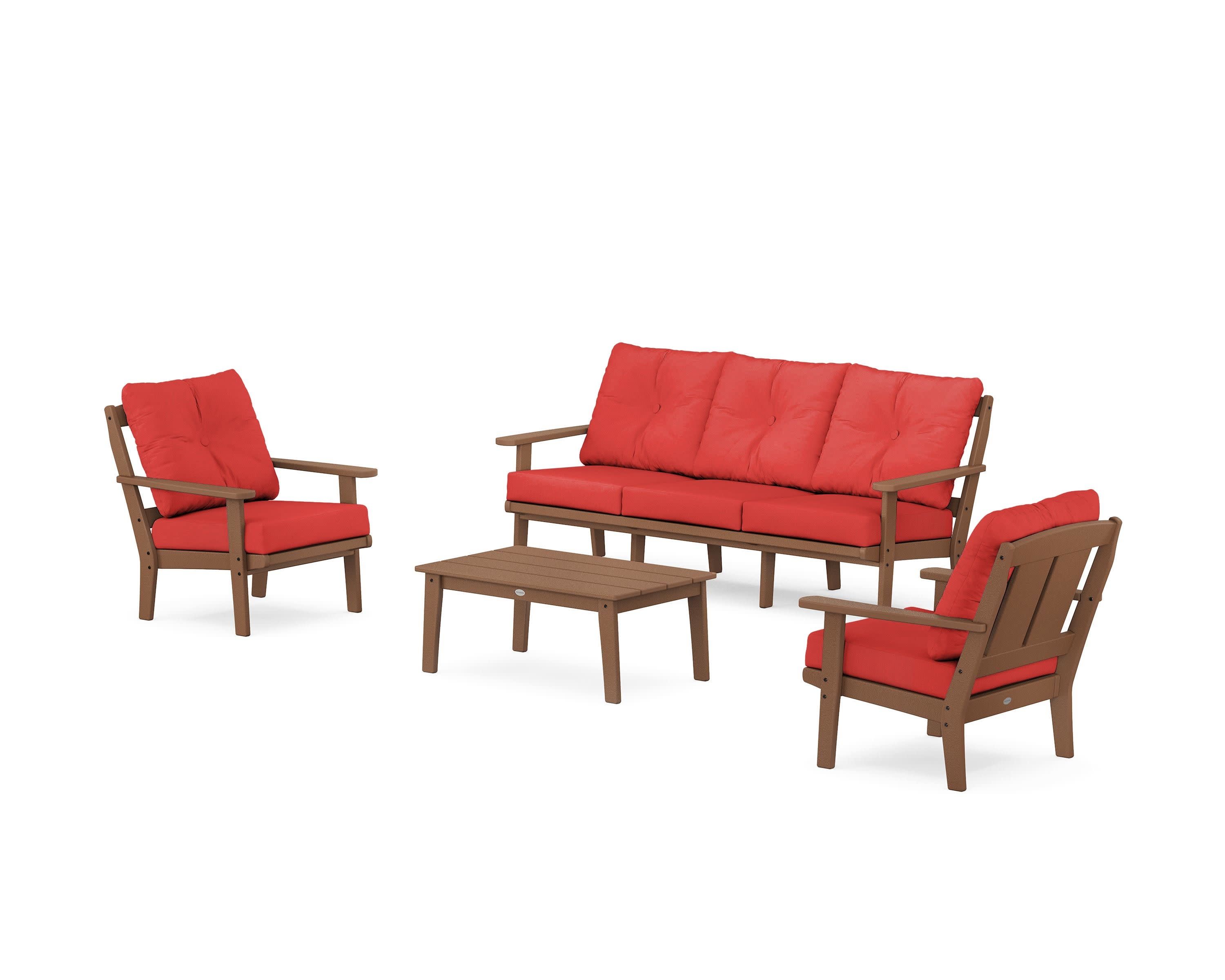 Mission 4-Piece Deep Seating Set with Sofa in Teak / Crimson Linen