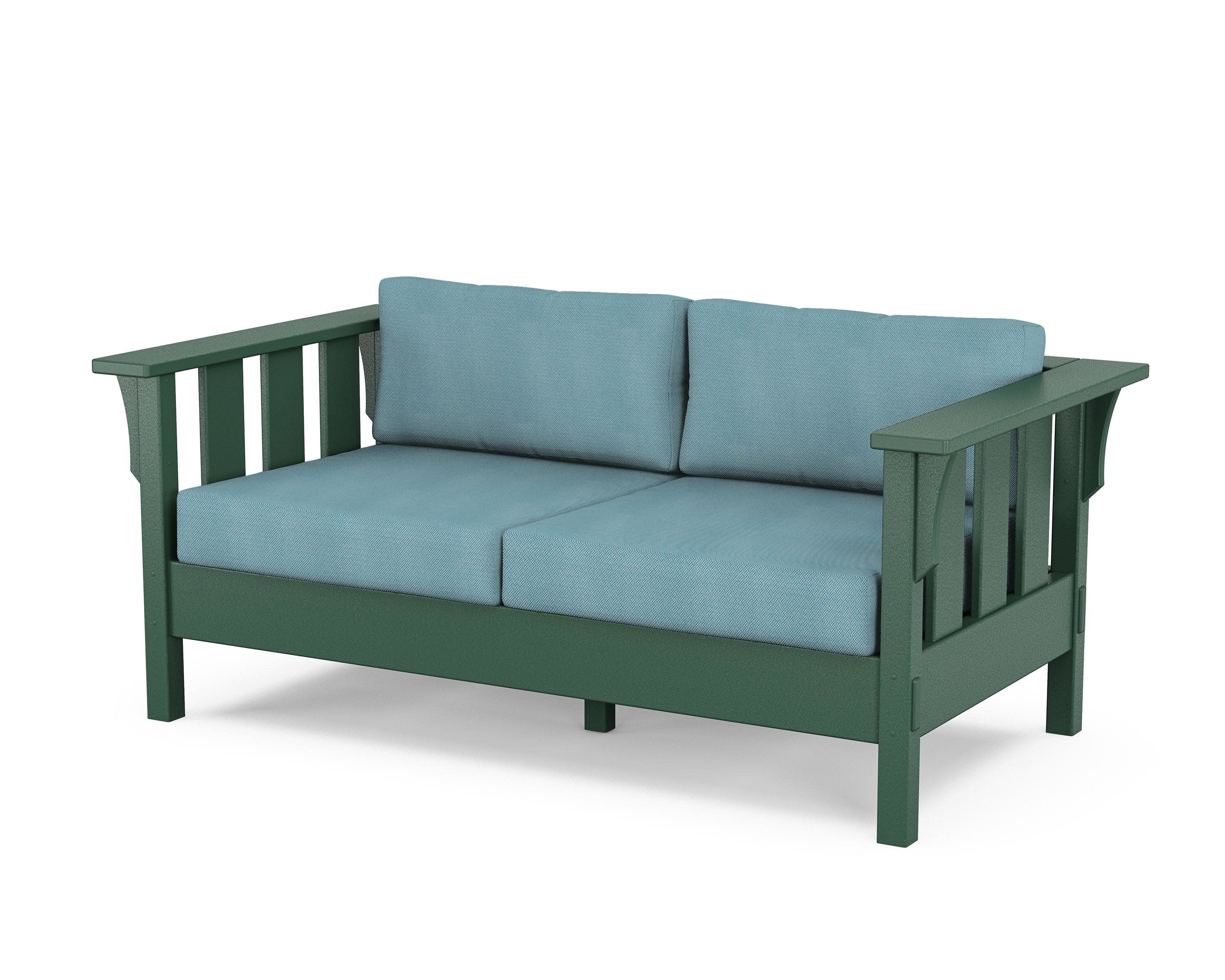 Acadia Deep Seating Loveseat in Green / Lattice Sky Blue