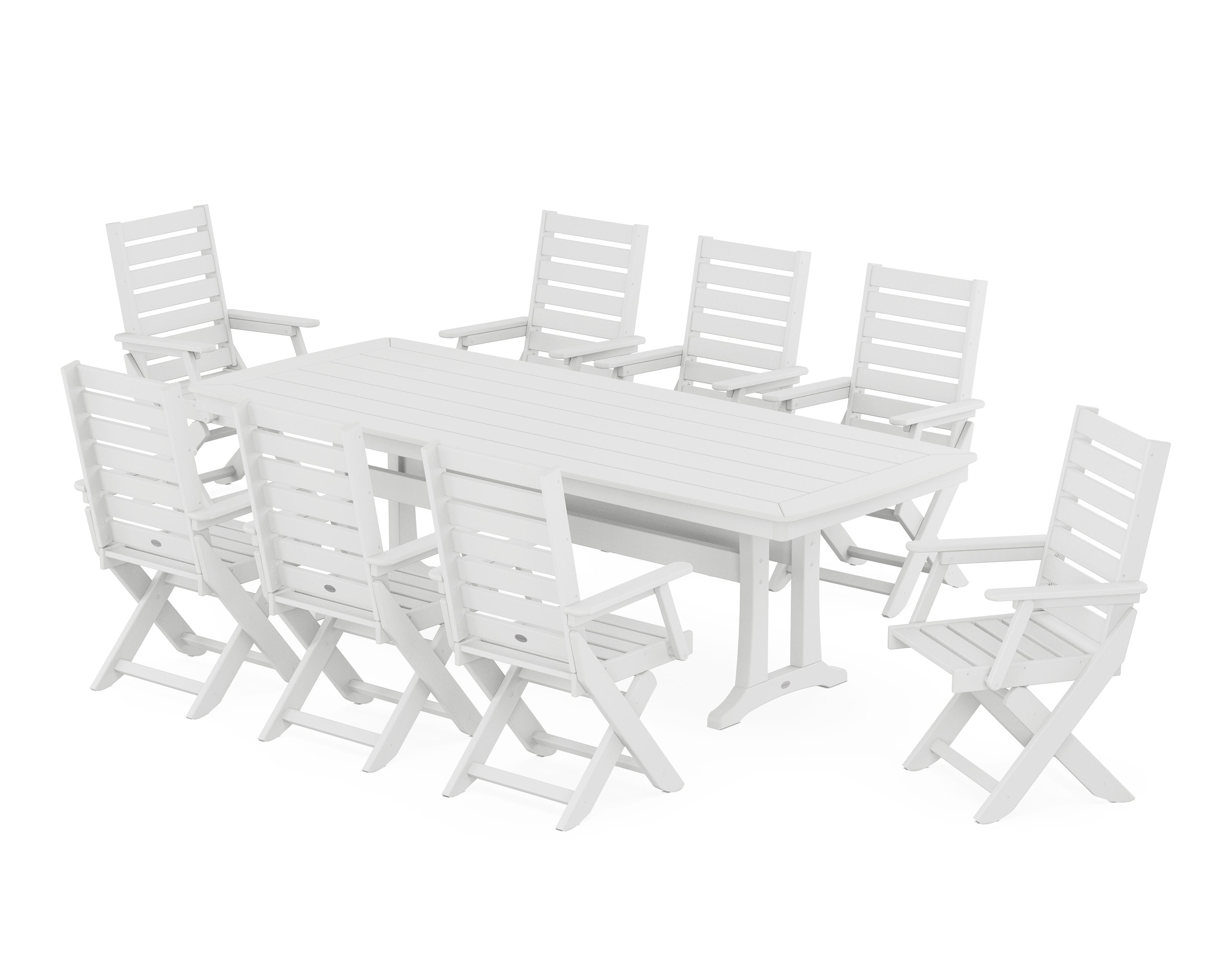 Captain 9-Piece Dining Set with Trestle Legs in White