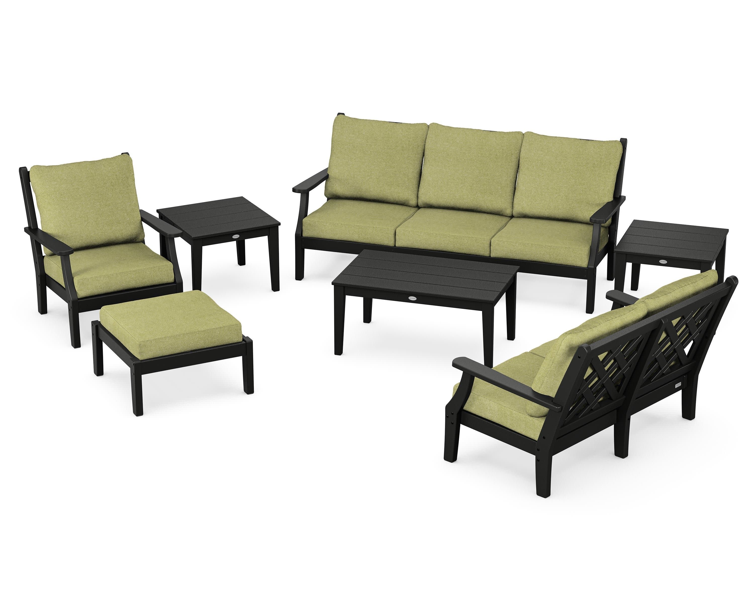 Wovendale 7-Piece Deep Seating Set in Black / Chartreuse Boucle