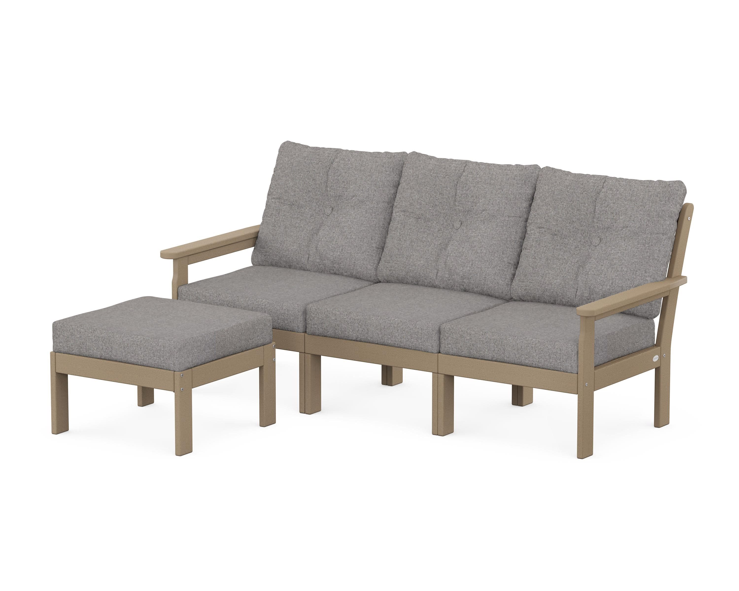 Vineyard 4-Piece Sectional with Ottoman in Vintage Sahara / Grey Mist