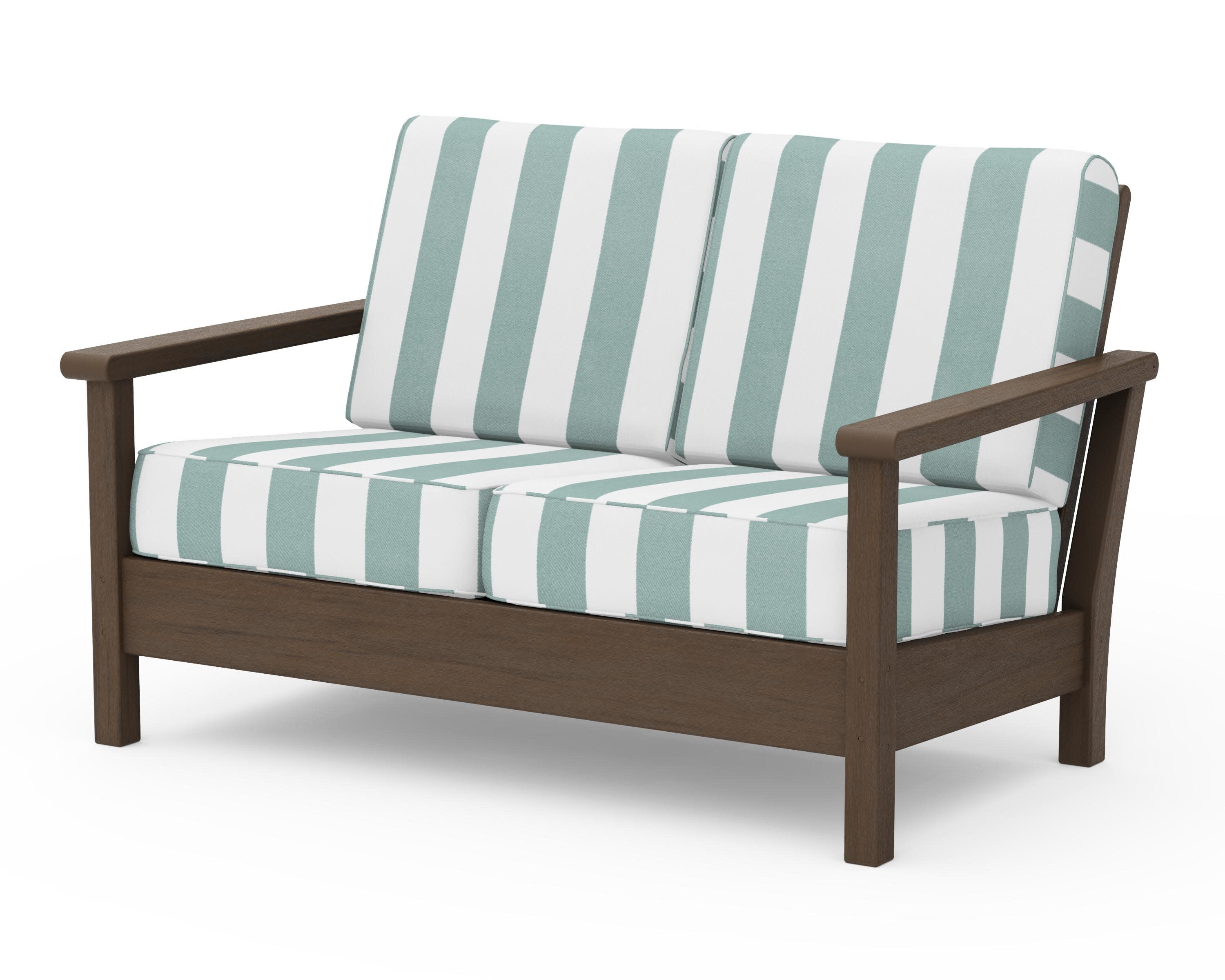Harbour Deep Seating Loveseat in Kona / Cabana Stripe Glacier Spa