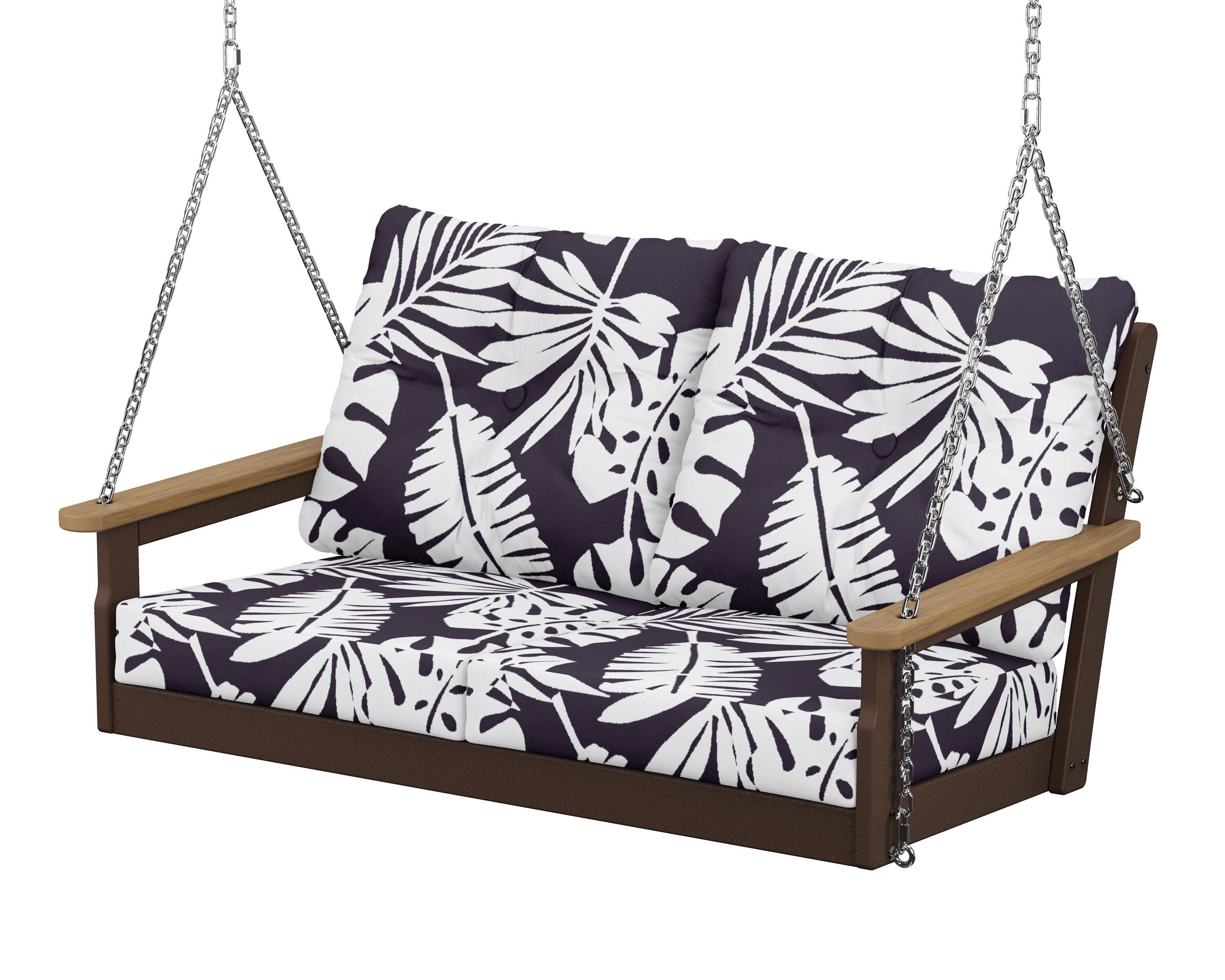 Vineyard Deep Seating Swing in Mahogany / Natural / Leaf Navy