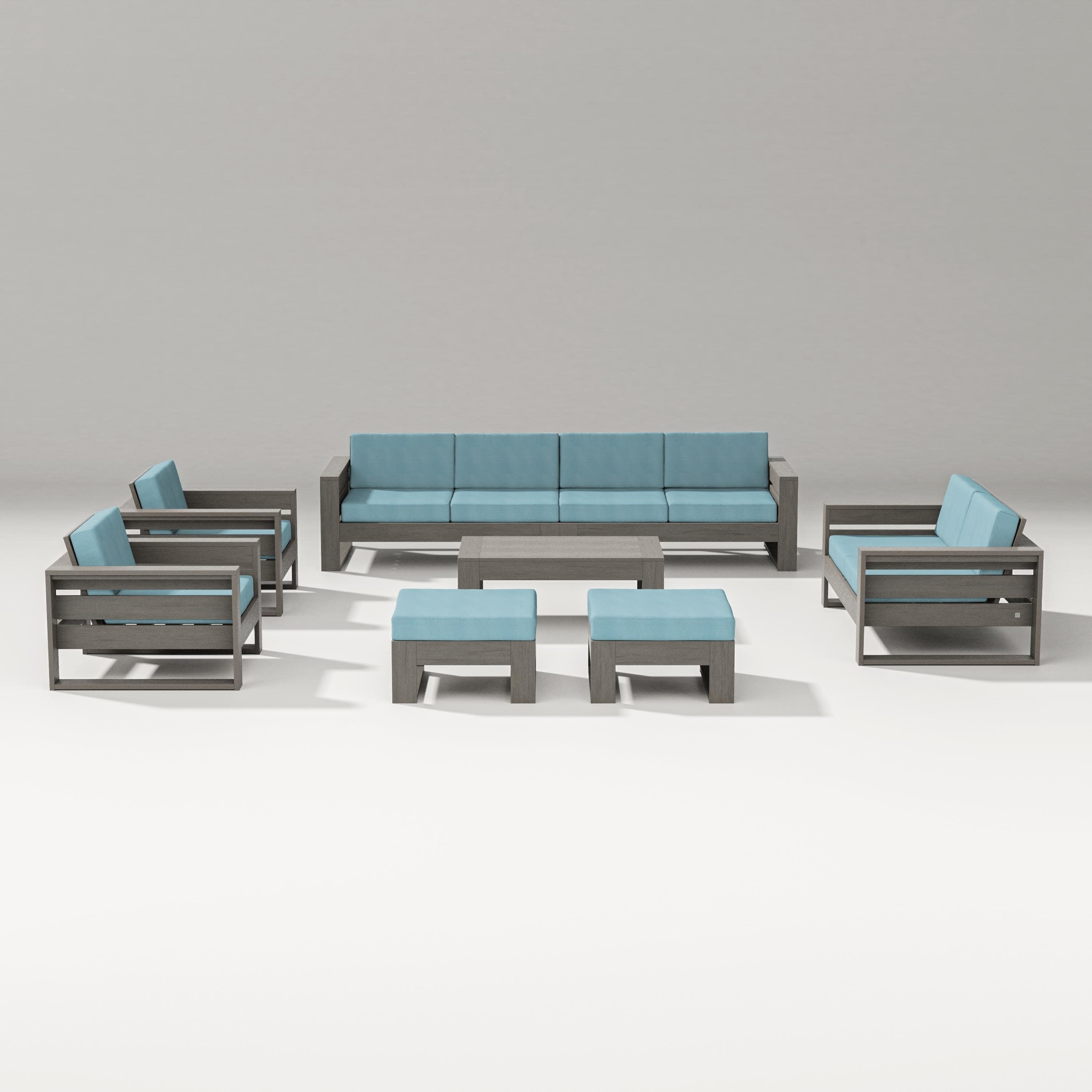 Latitude 8-Piece Lounge Sofa Set in Driftwood / Lattice Sky Blue