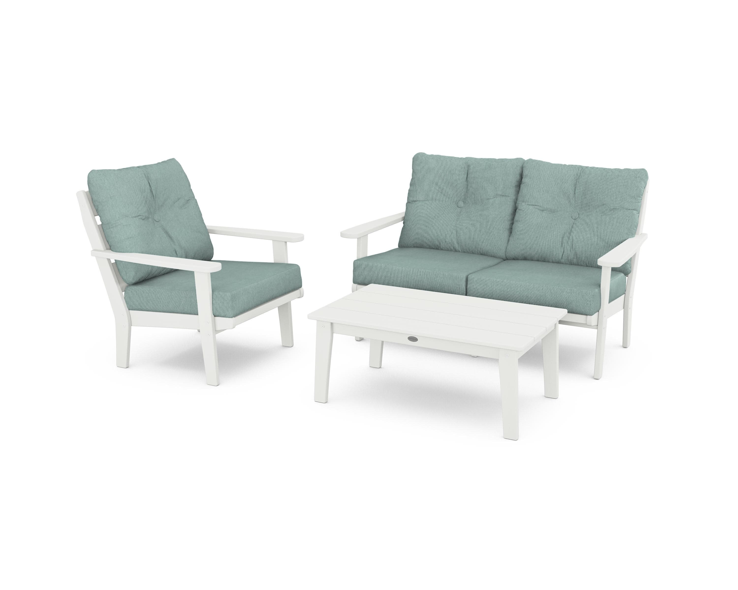 Lakeside 3-Piece Deep Seating Set in Vintage White / Glacier Spa